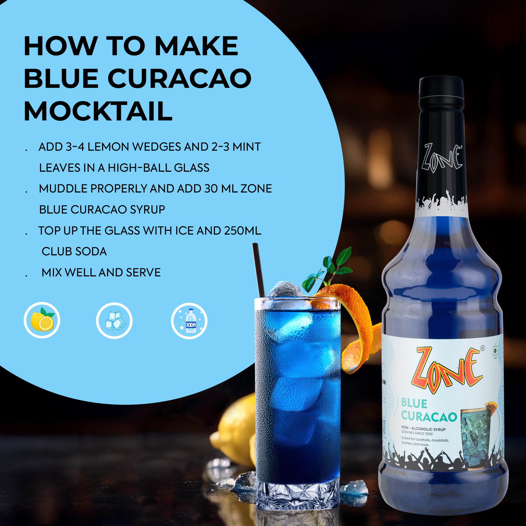 Zone Blue Curacao Flavoured Syrup 1000ml