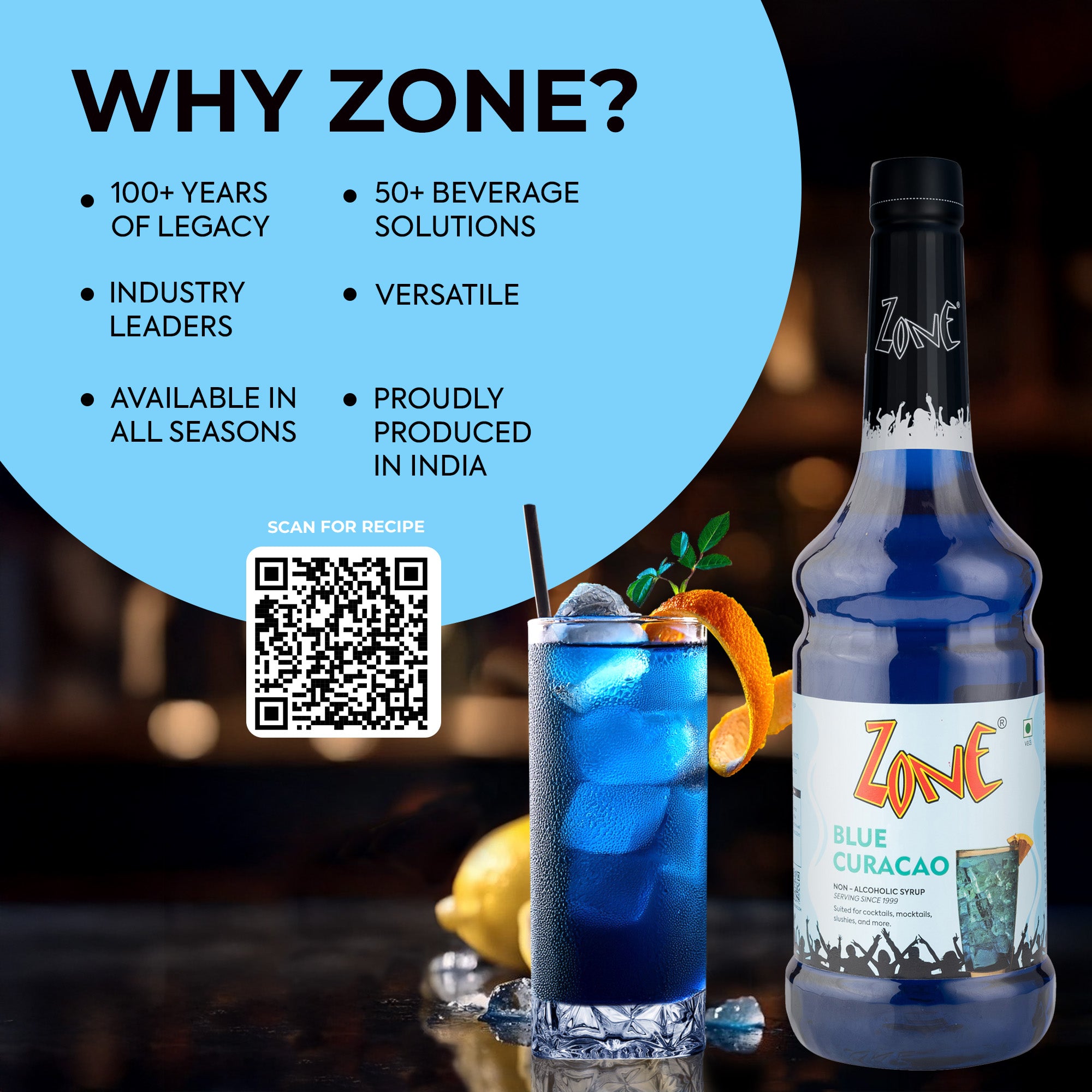 Zone Blue Curacao Flavoured Syrup 1000ml