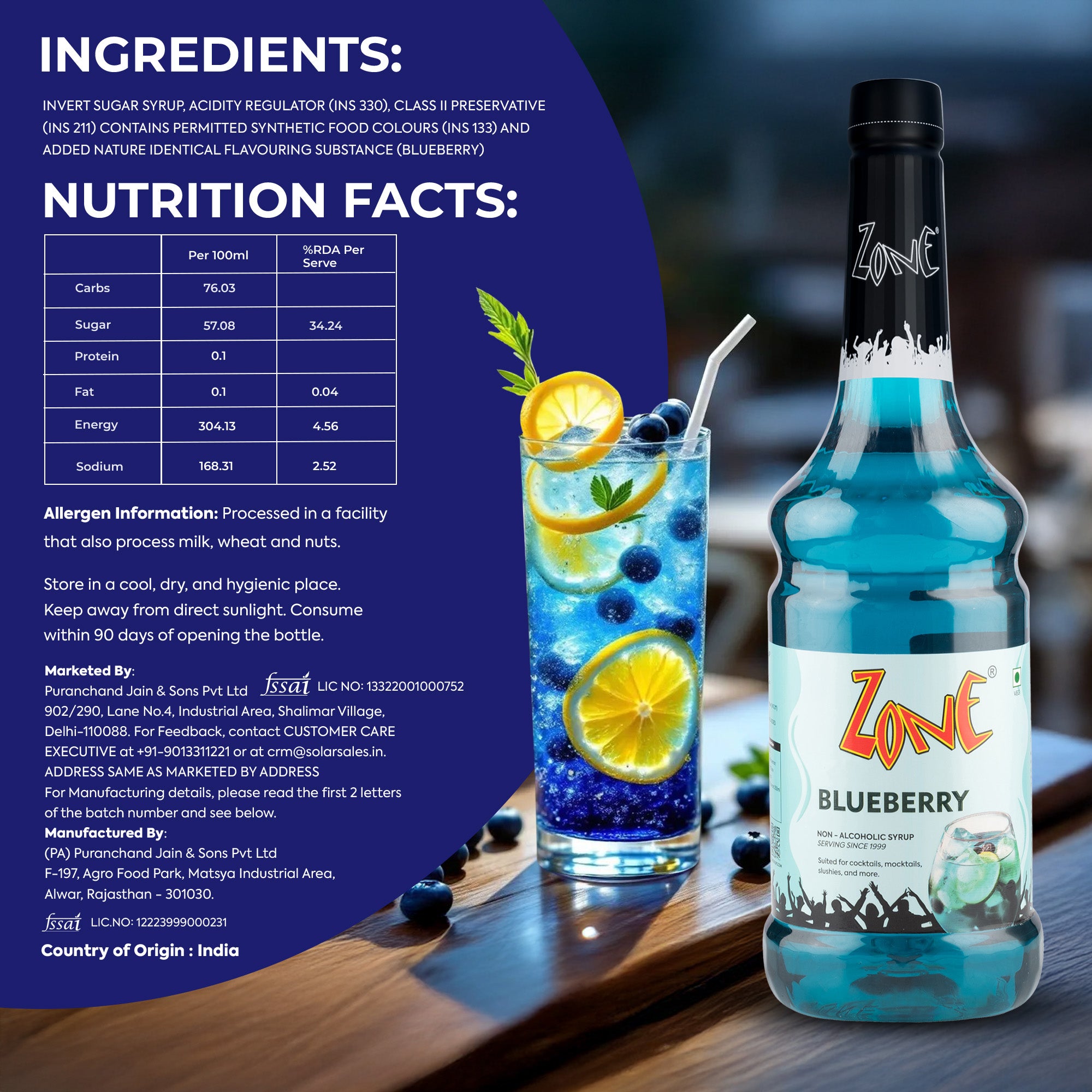 Zone Blueberry Flavoured Syrup 1000ml