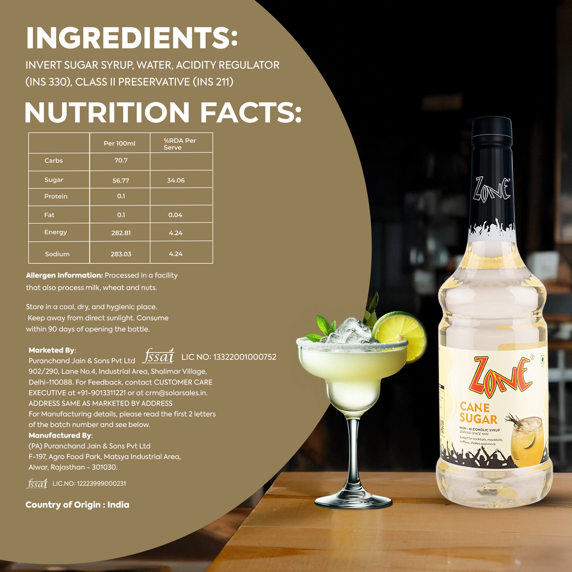 Zone Cane Sugar Flavoured Syrup 1000ml