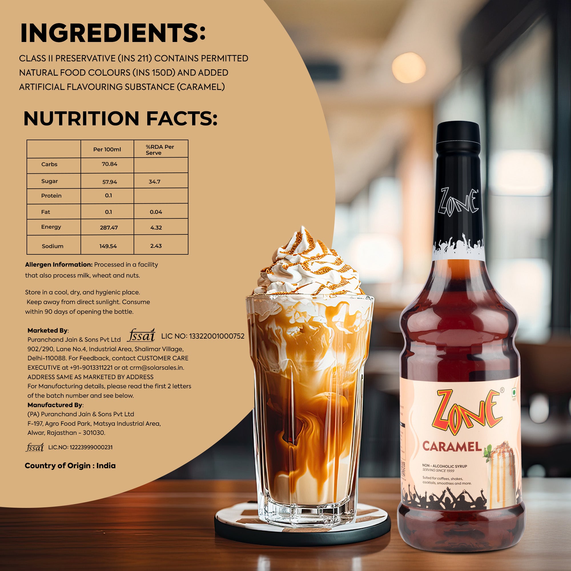 Zone Caramel Flavoured Syrup 1000ml