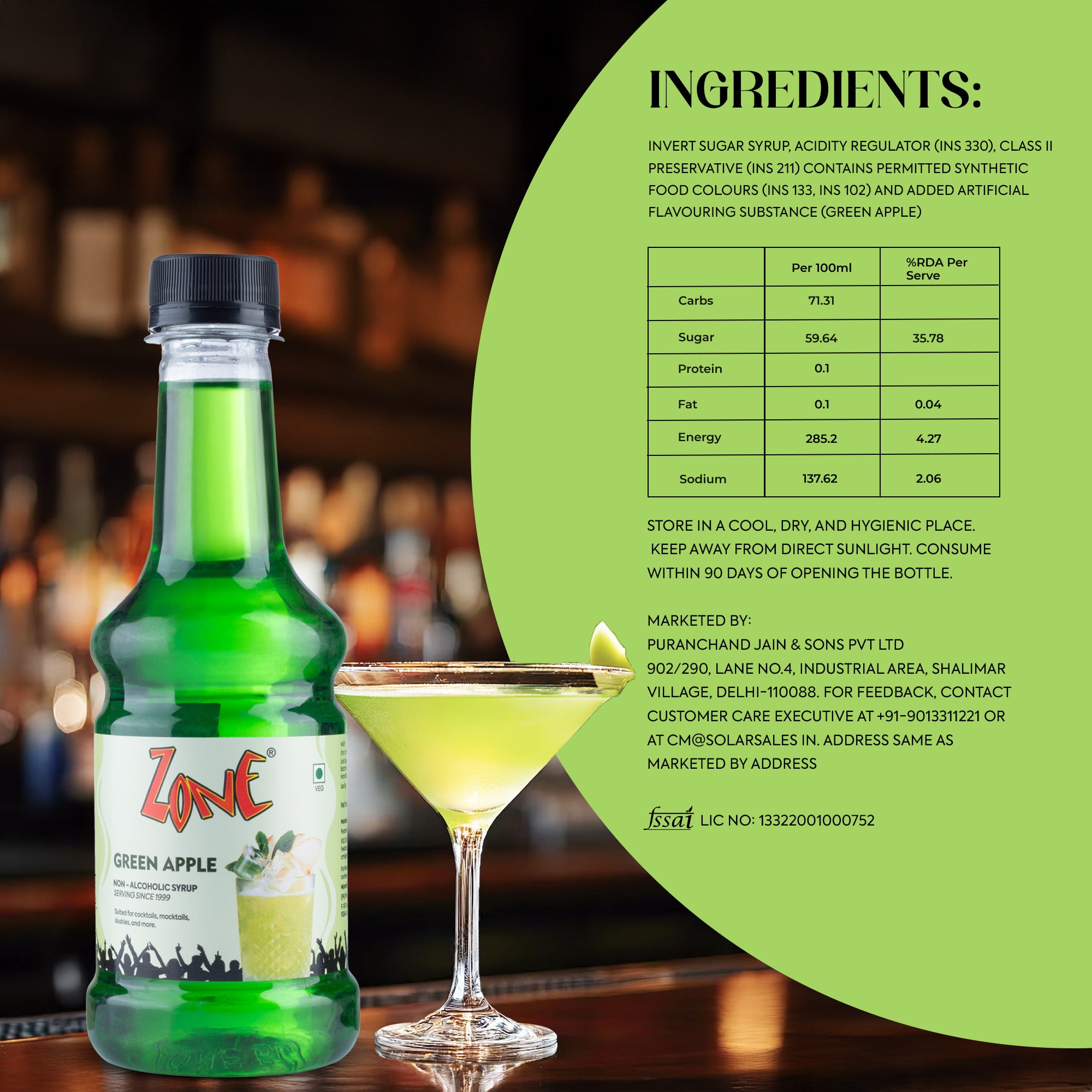 Zone Green Apple Flavoured Syrup 300ml