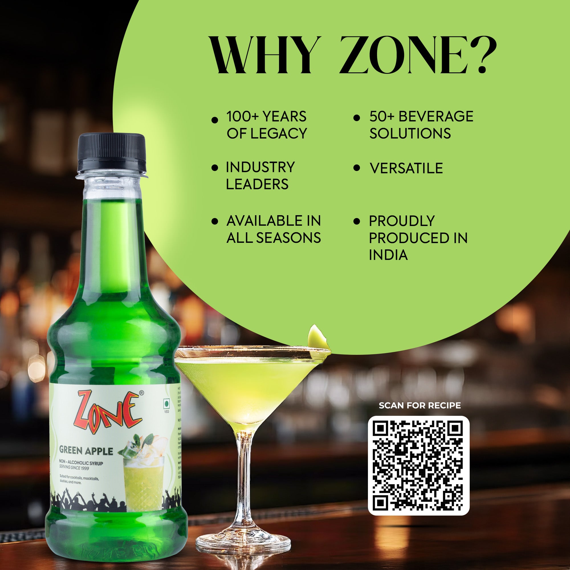 Zone Green Apple Flavoured Syrup 300ml