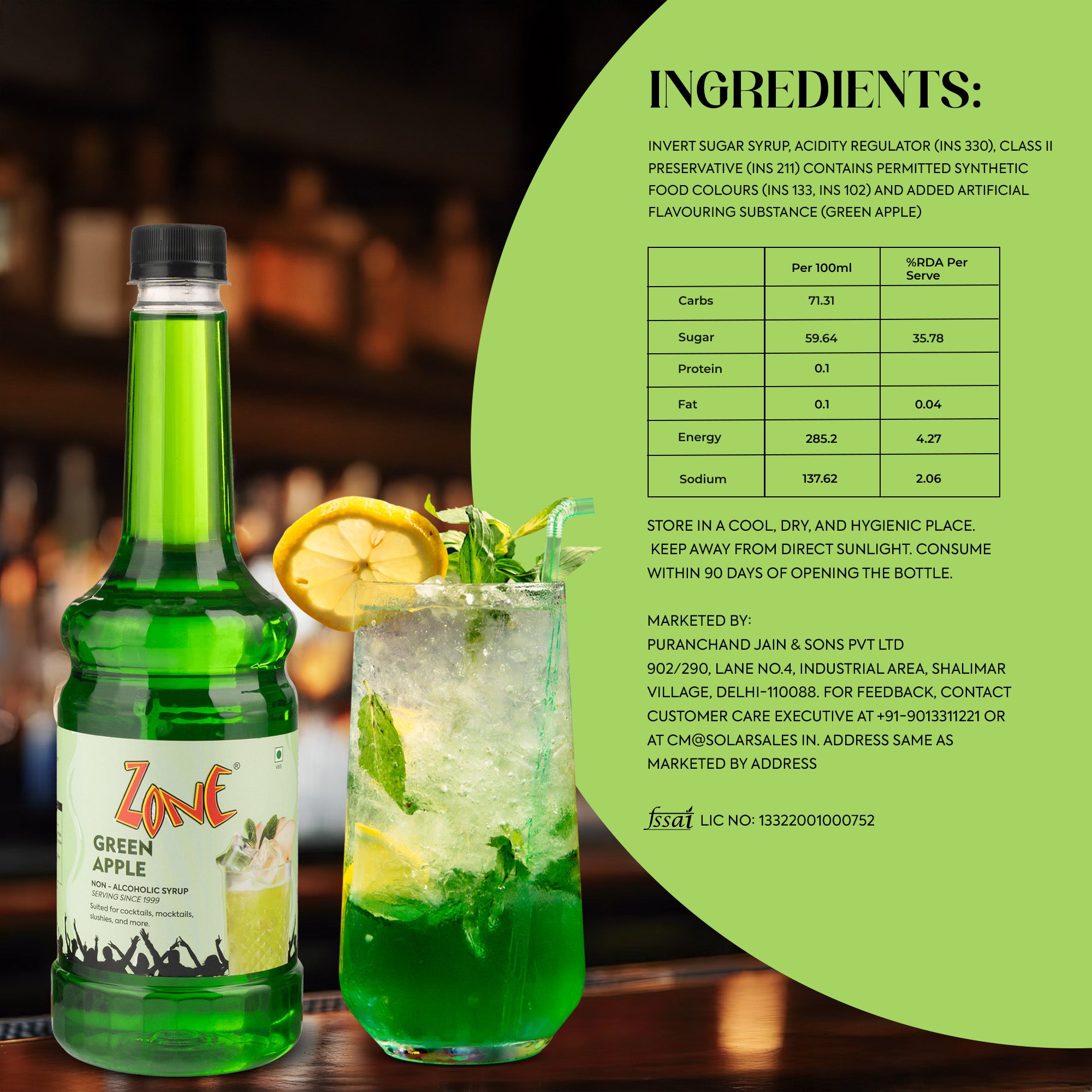 Zone Green Apple Flavoured Syrup 750ml