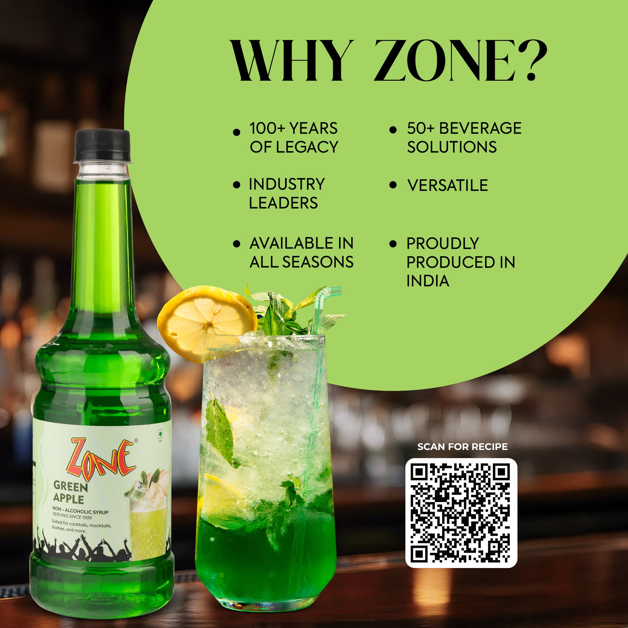 Zone Green Apple Flavoured Syrup 750ml