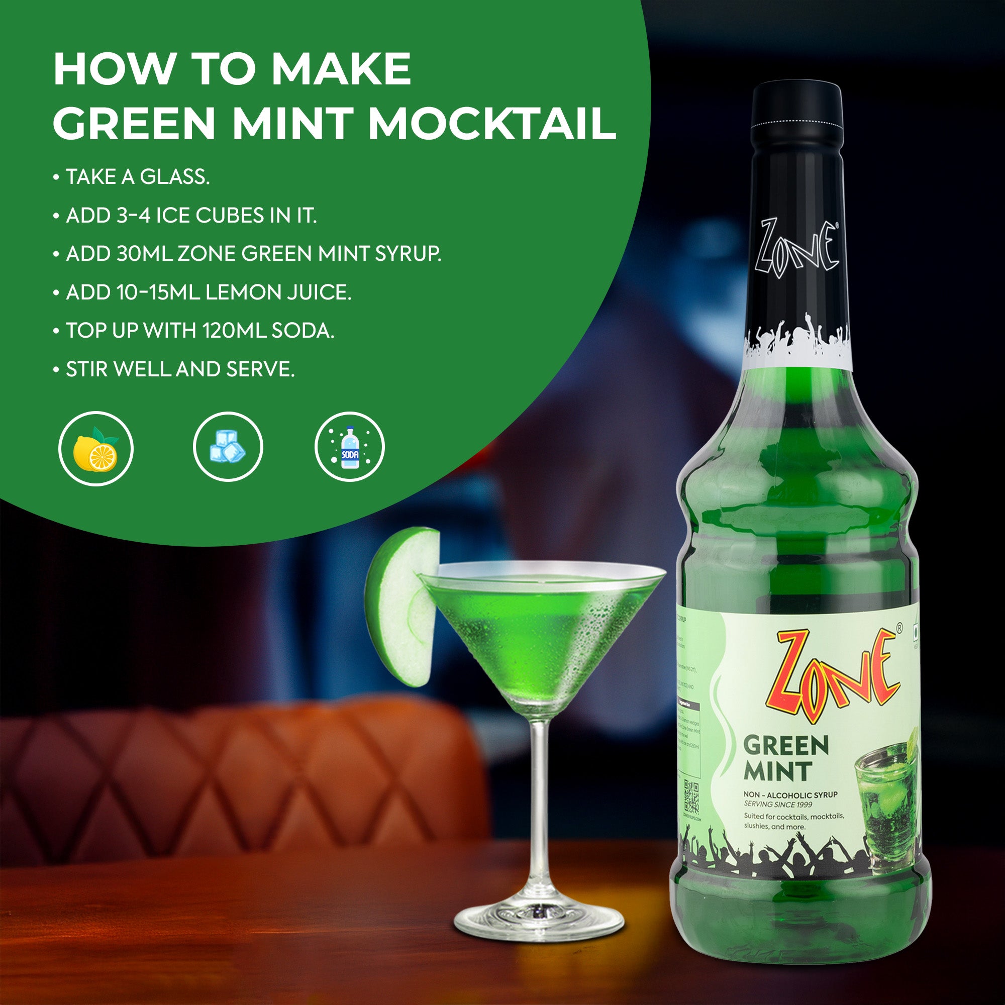 Zone Green Mint Flavoured Syrup 1000ml