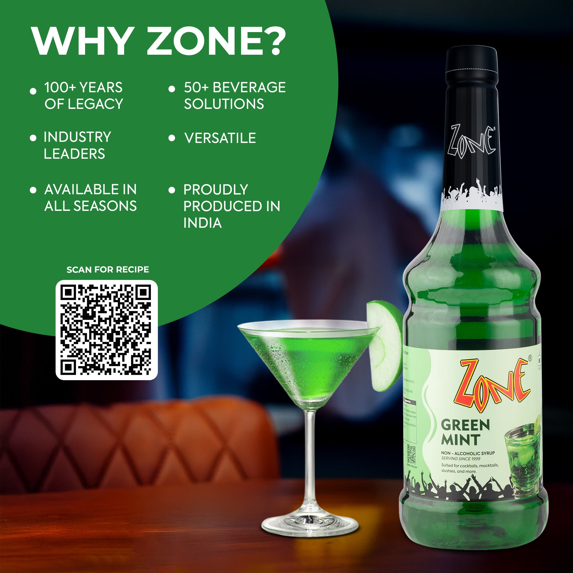 Zone Green Mint Flavoured Syrup 1000ml