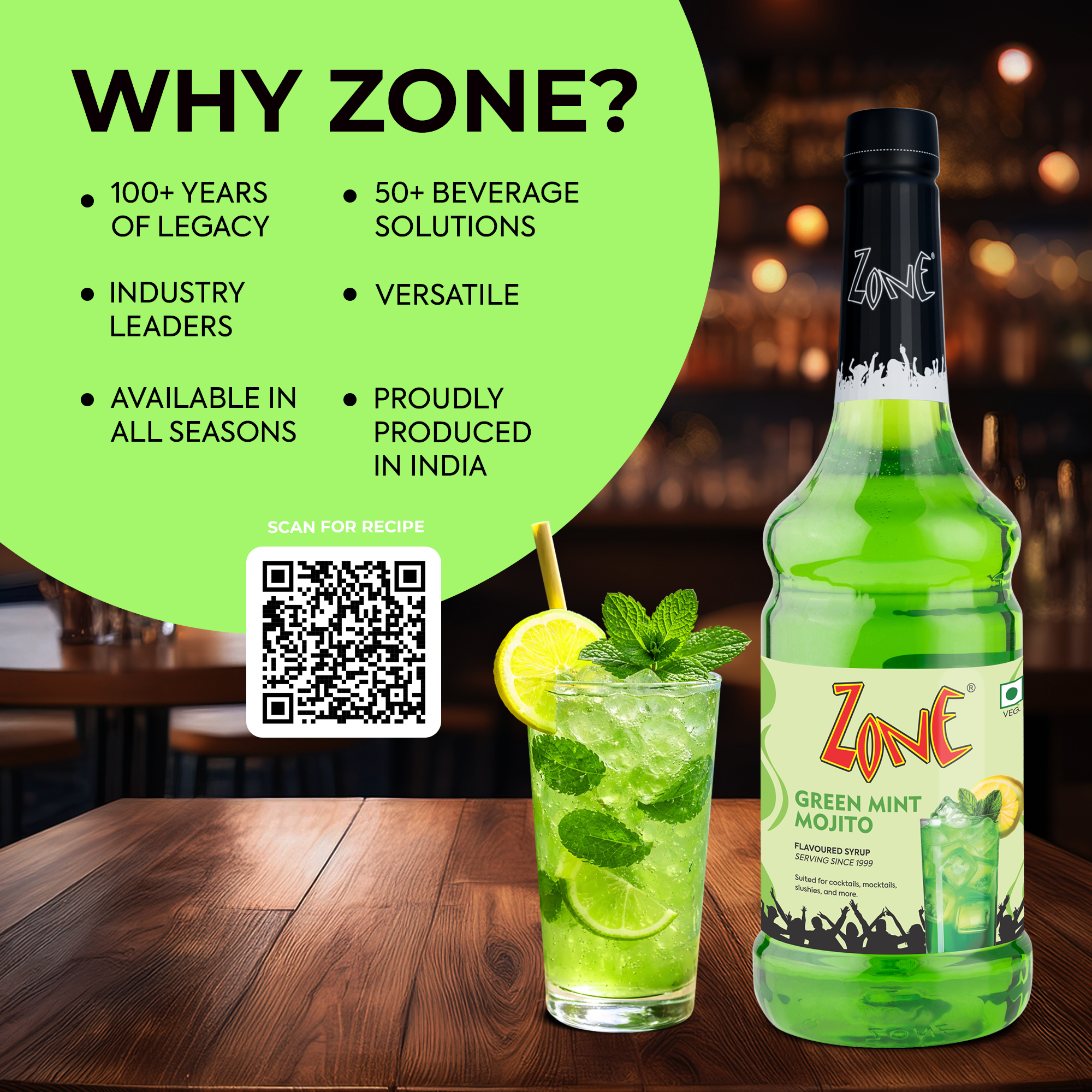 Zone Green Mint Mojito Flavoured Syrup 1000ml