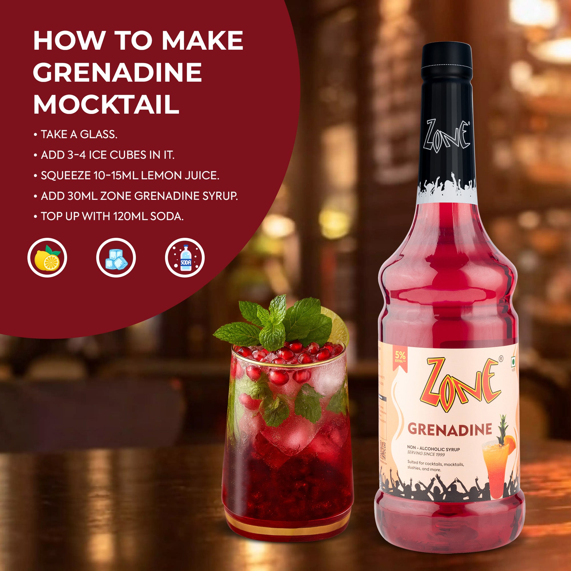 Zone Grenadine Flavoured Syrup 1000ml