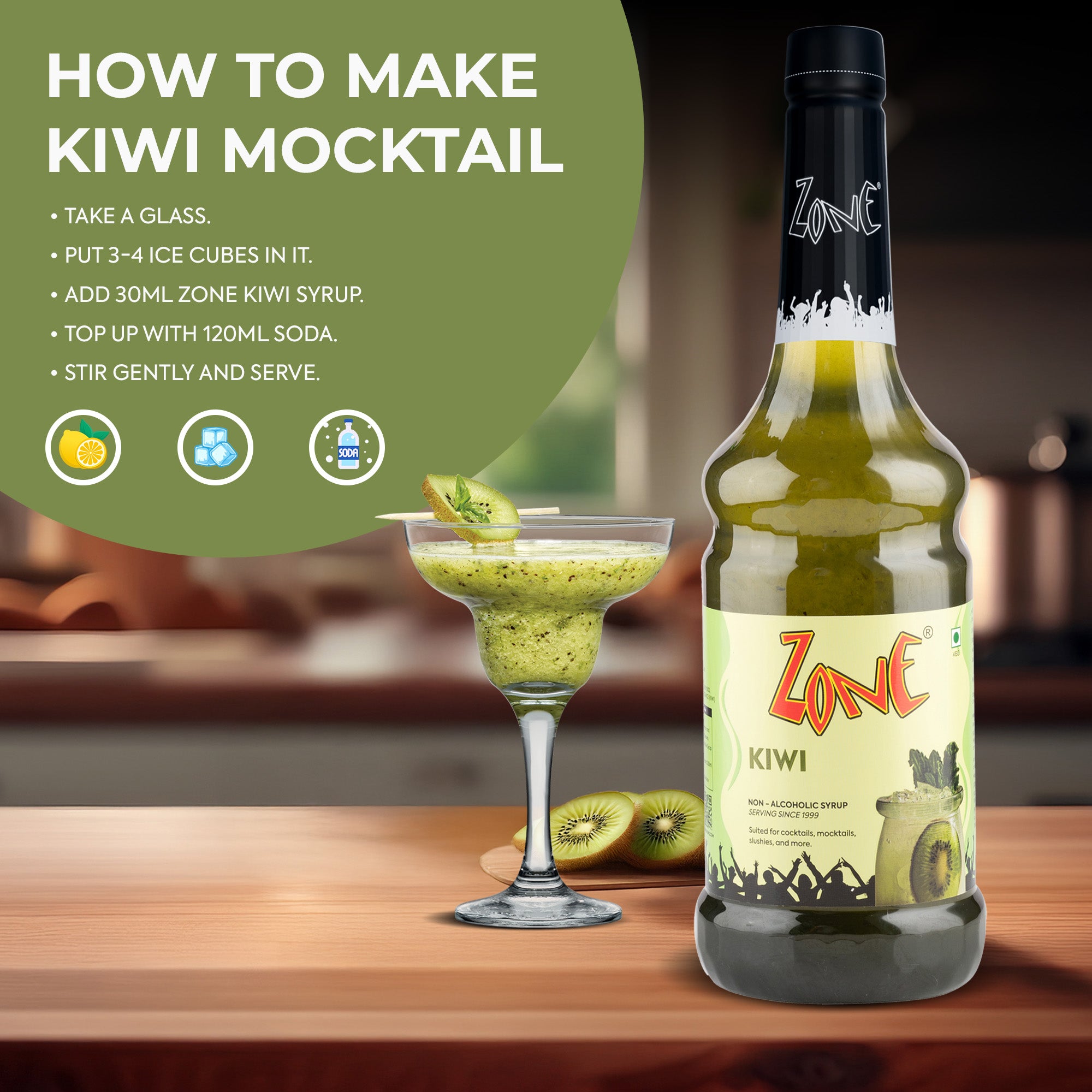 Zone Kiwi Flavoured Syrup 1000ml