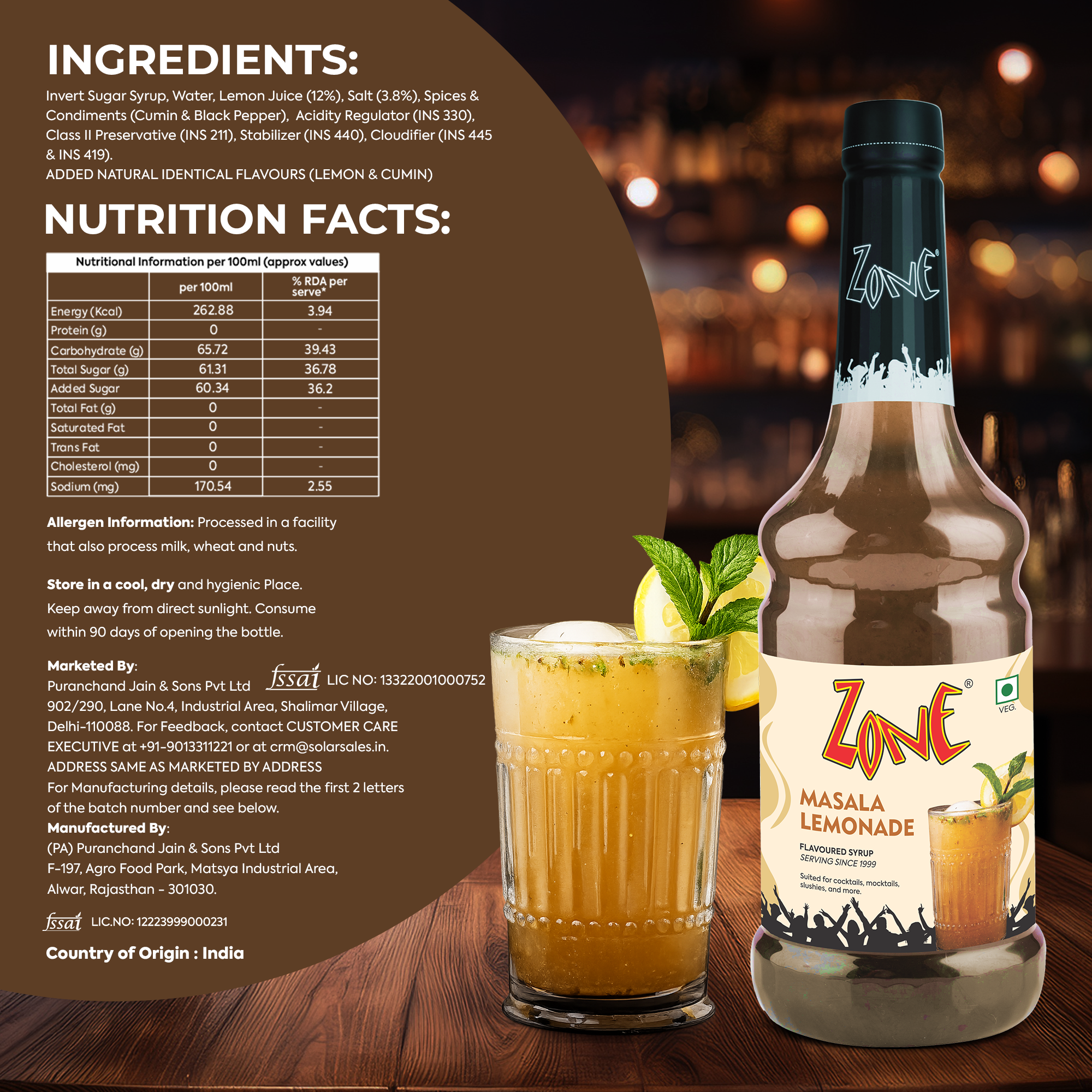 Zone Masala Lemonade Flavoured Syrup 1000ml