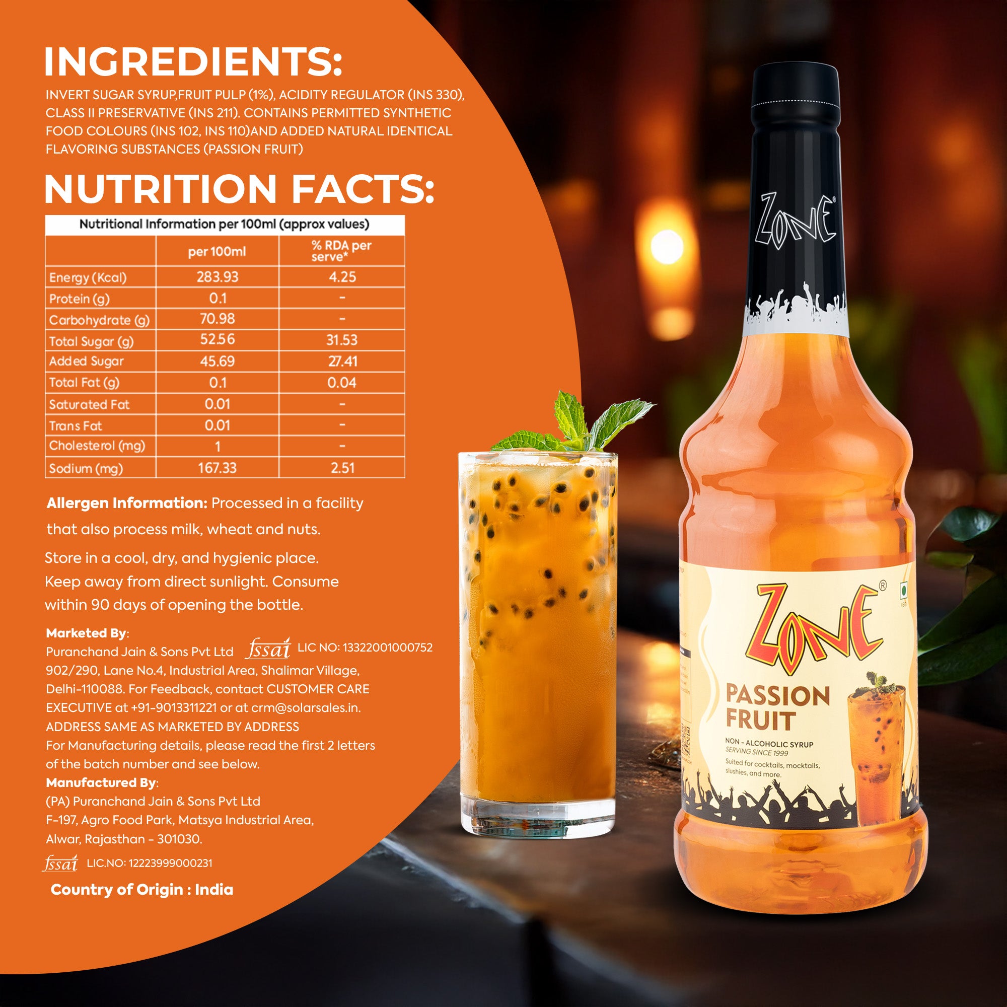 Zone Passion Fruit Flavoured Syrup 1000ml