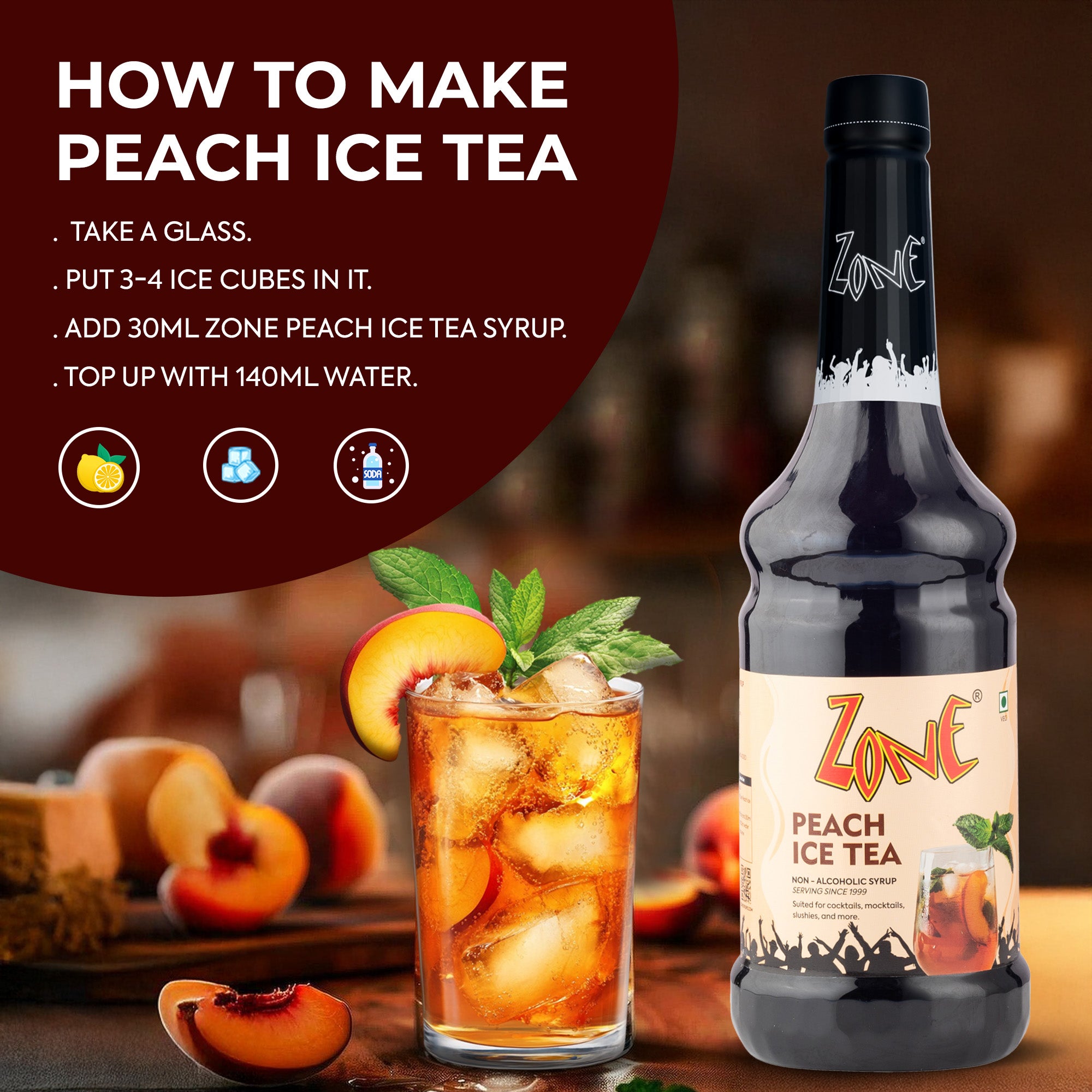 Zone Peach Ice Tea Flavoured Syrup 1000ml