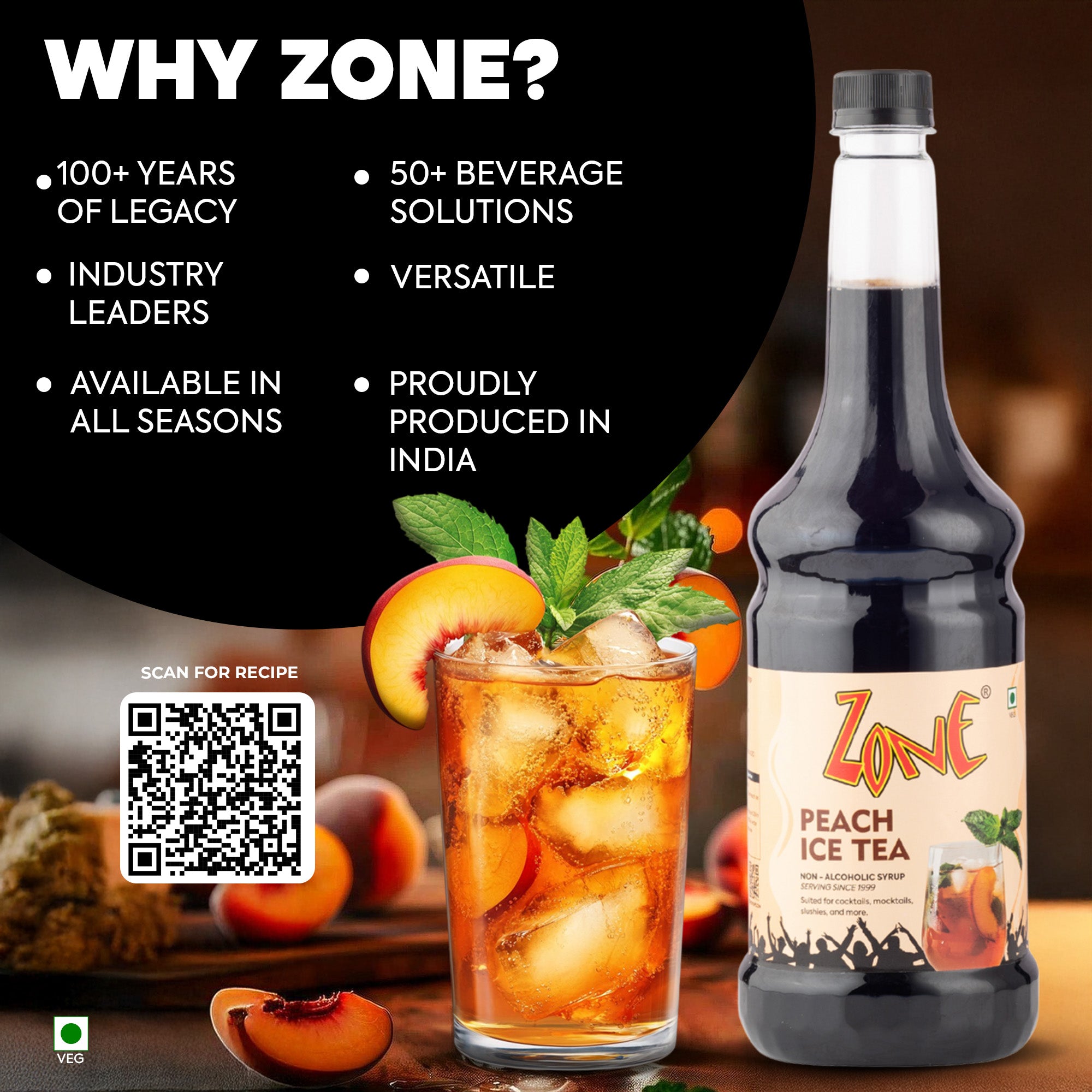 Zone Peach Ice Tea Flavoured Syrup 1000ml