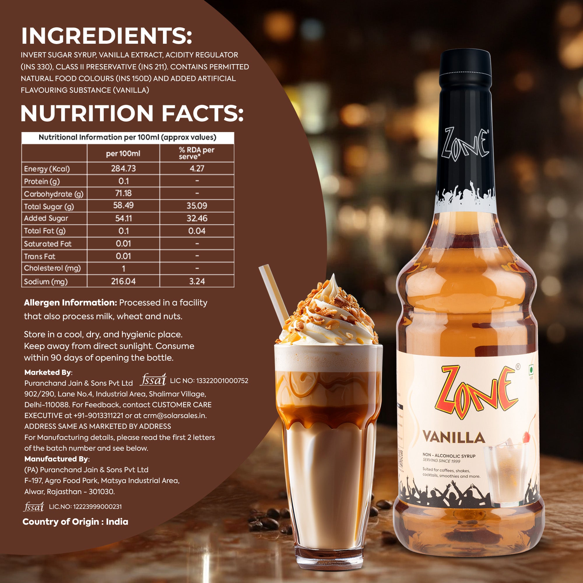 Zone Vanilla Flavoured Syrup 1000ml