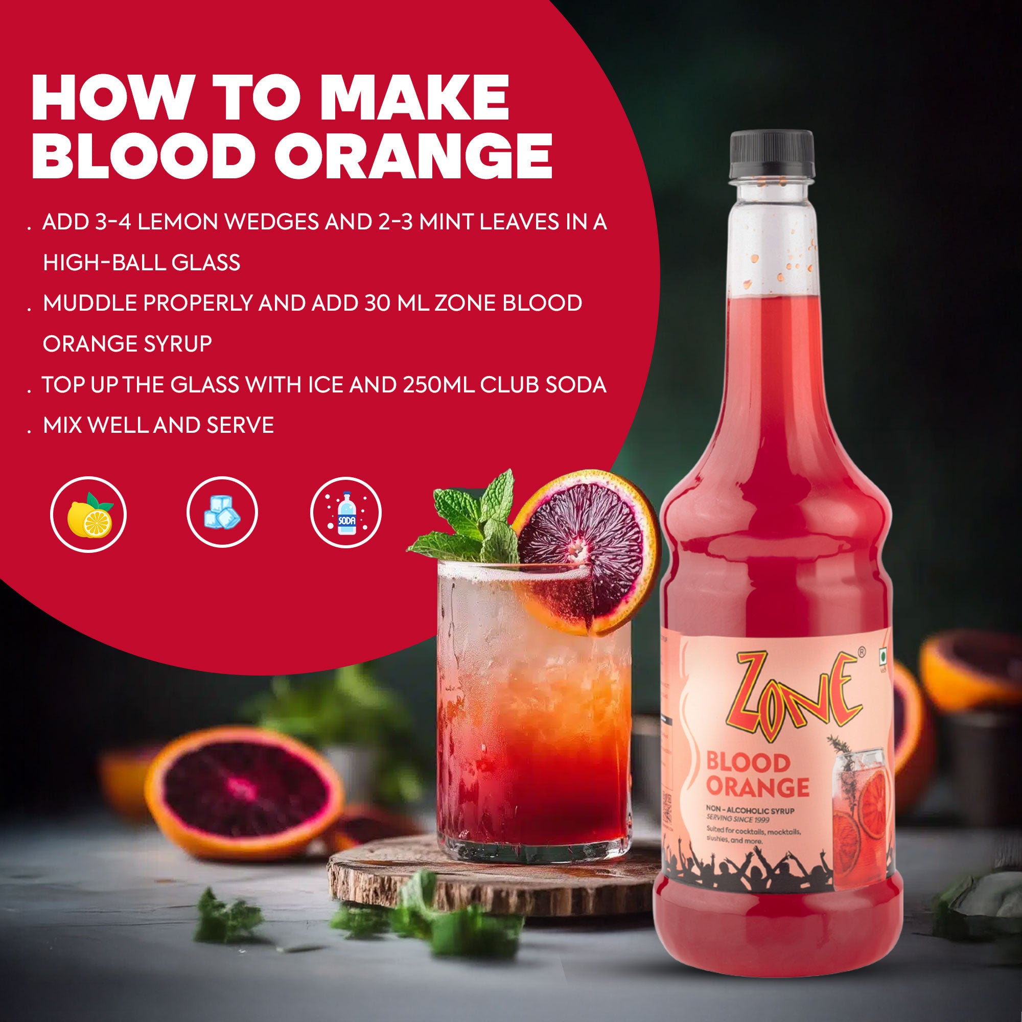 Zone Blood Orange Flavoured Syrup 1000ml