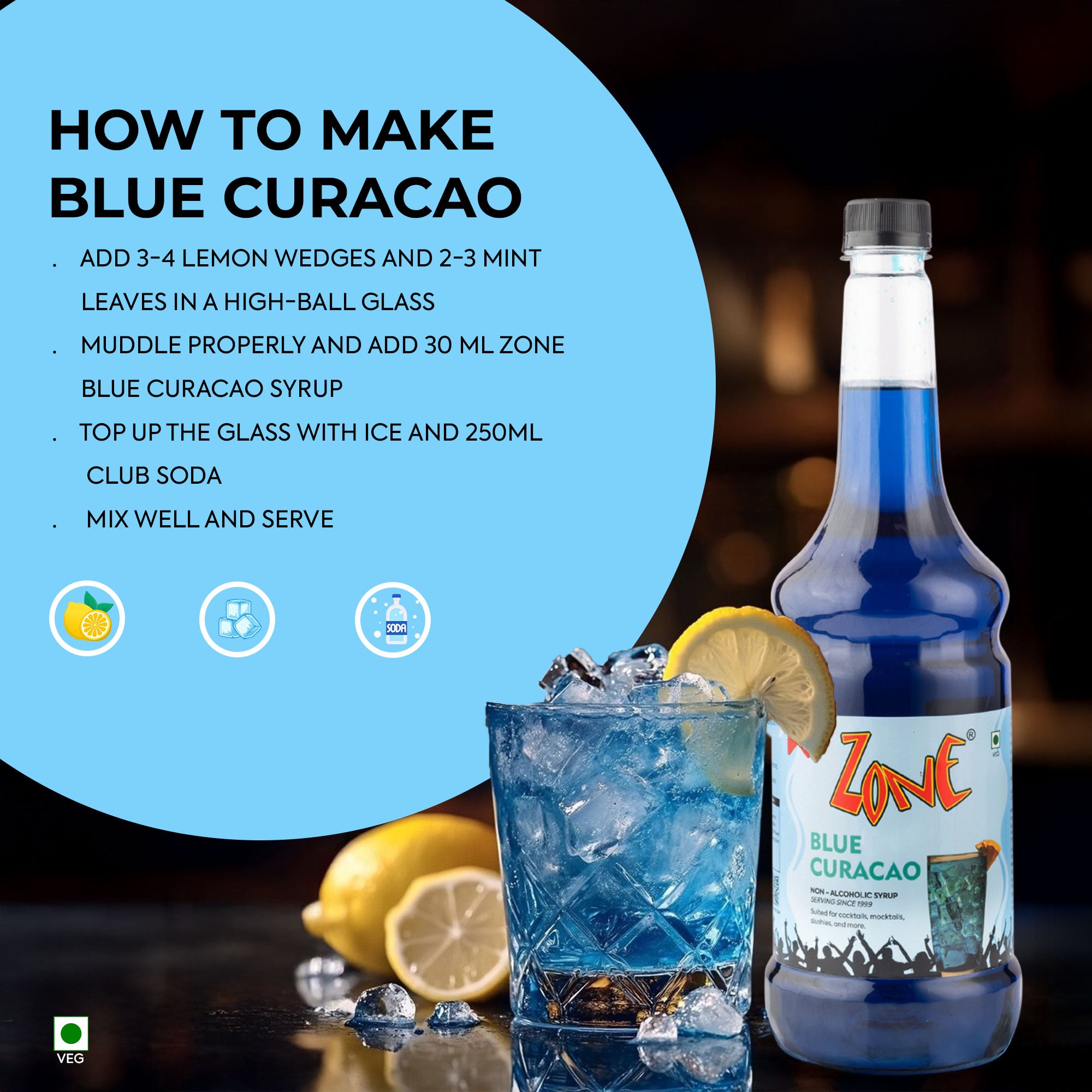 Zone Blue Curacao Flavoured Syrup 1000ml