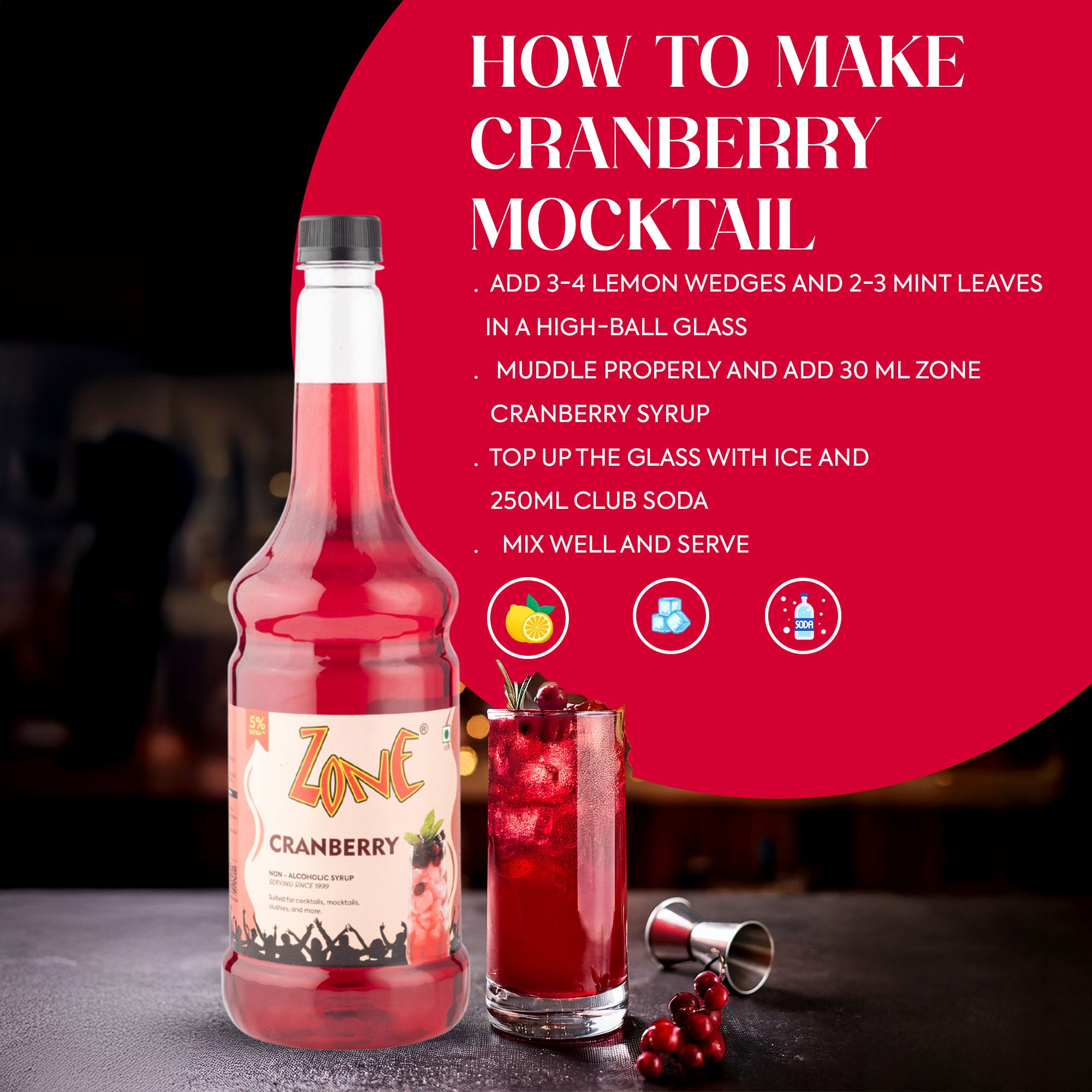 Zone Cranberry Flavoured Syrup 1000ml