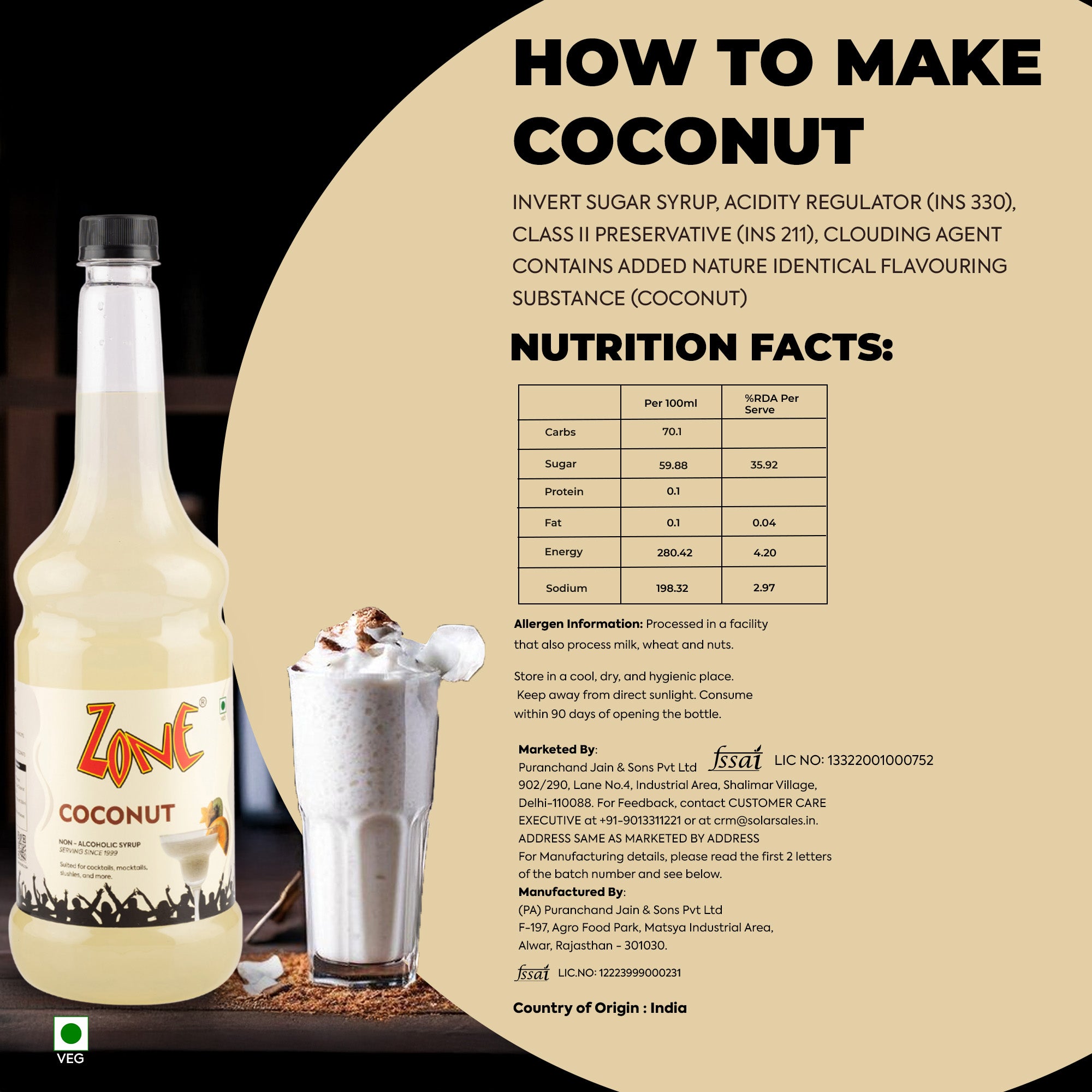 Zone Coconut Flavoured Syrup 1000ml