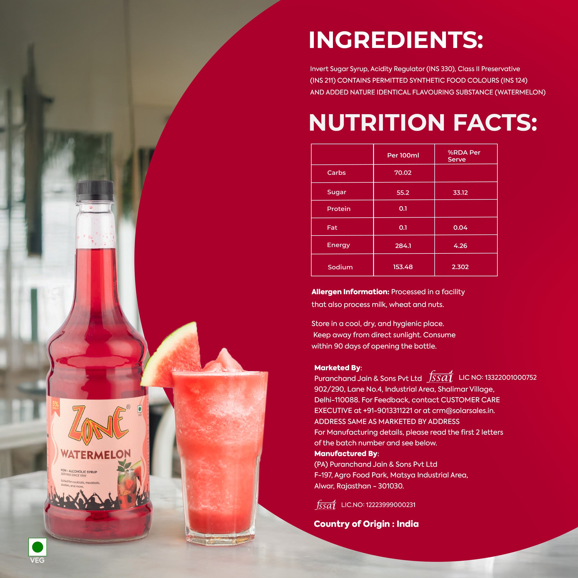 Zone Watermelon Flavoured Syrup 1000ml