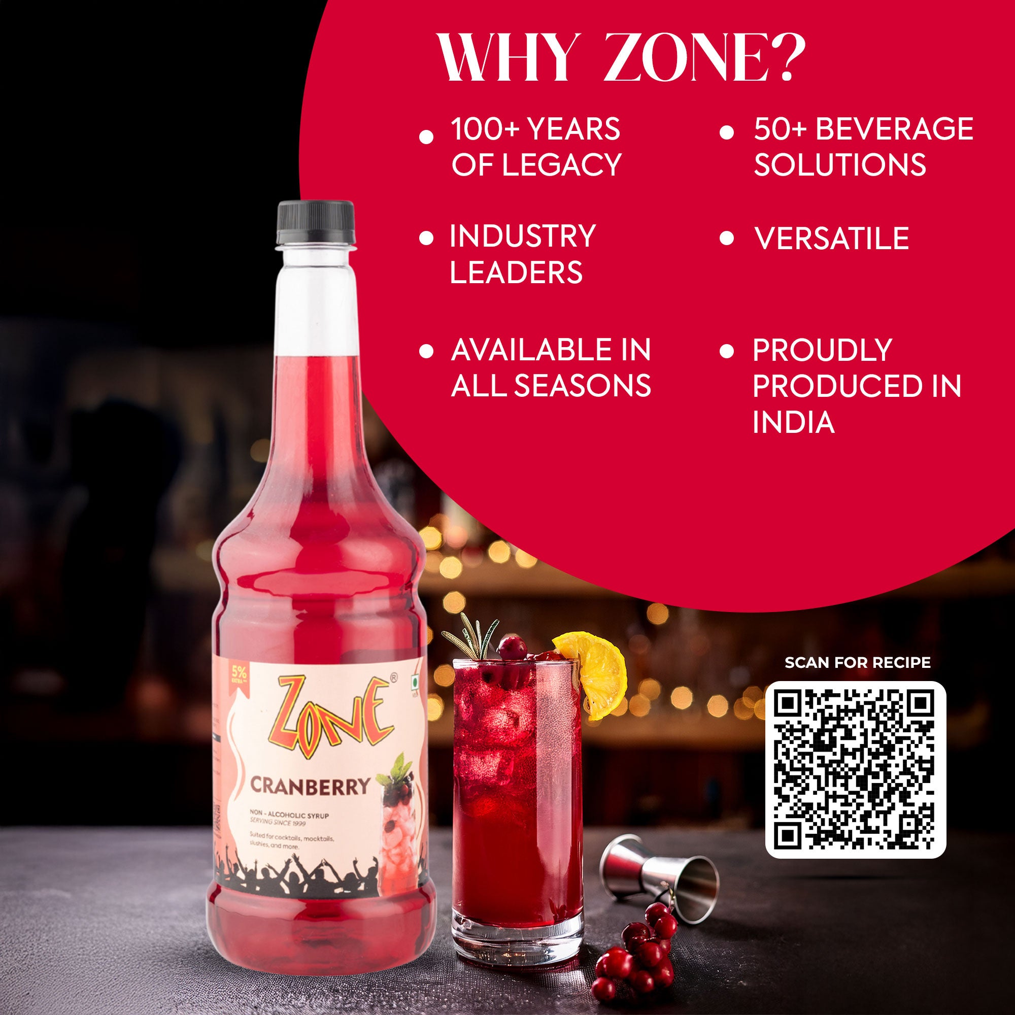Zone Cranberry Flavoured Syrup 1000ml