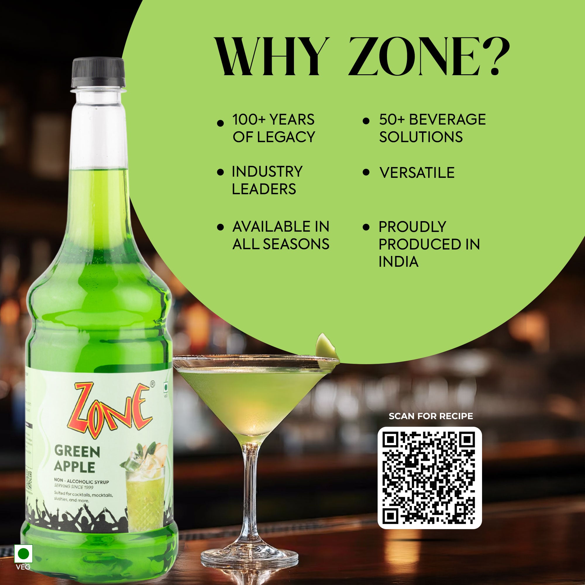 Zone Green Apple Flavoured Syrup 1000ml