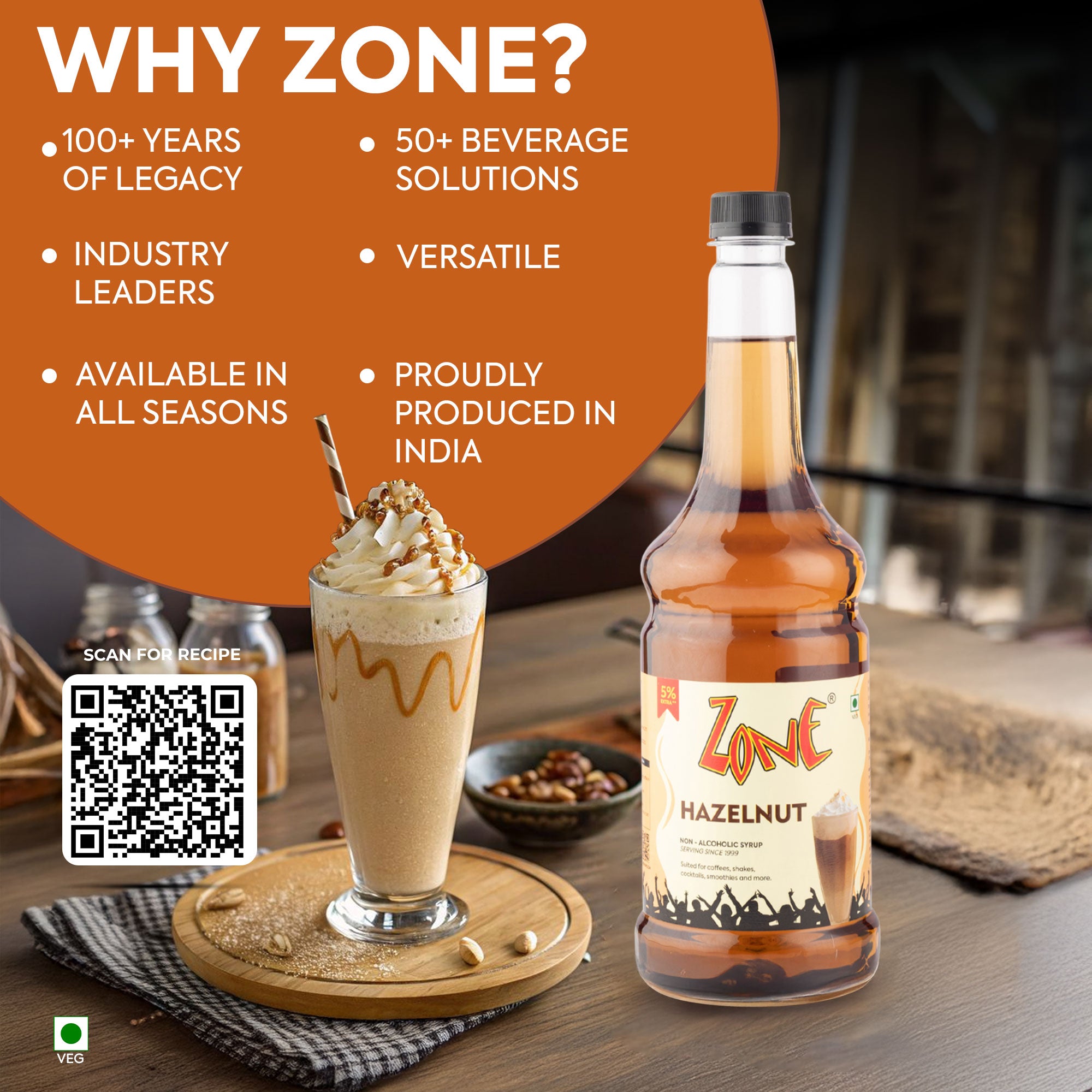 Zone Hazelnut Flavoured Syrup 1000ml