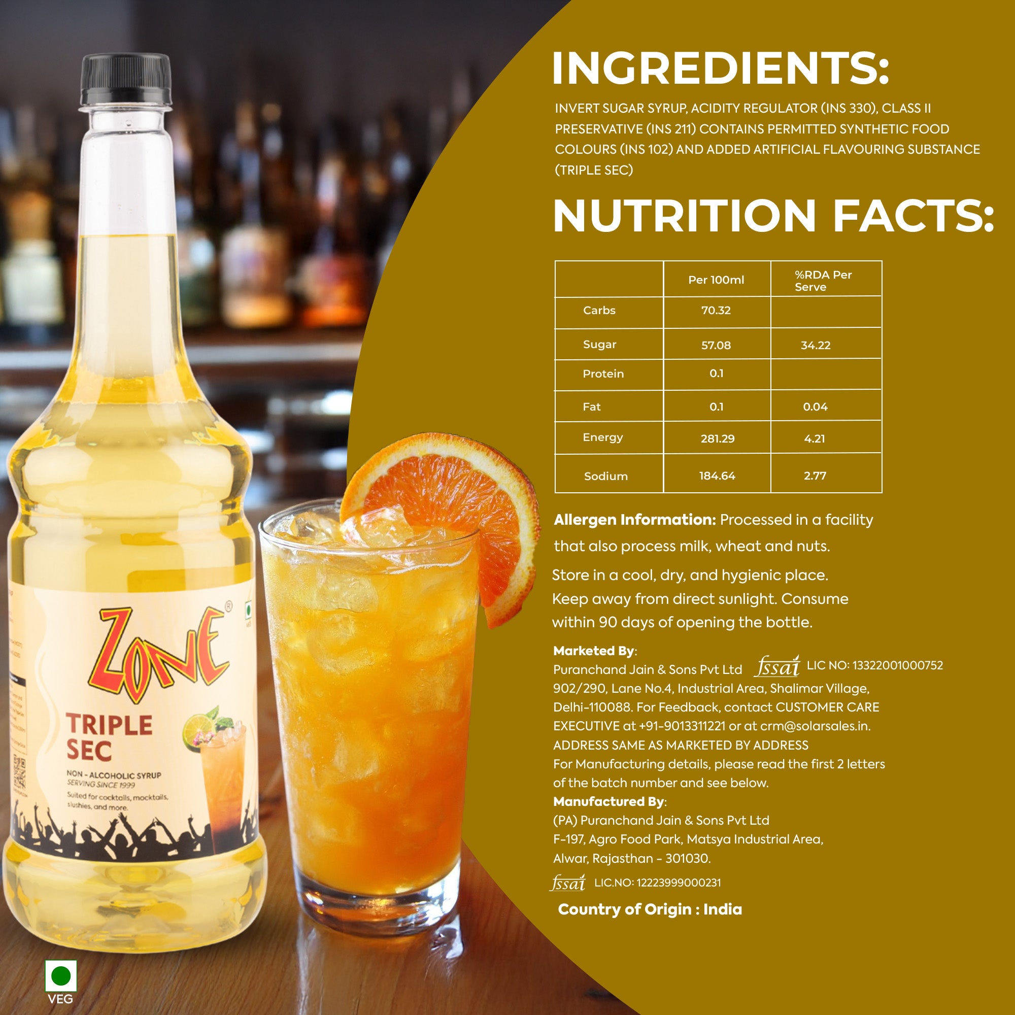Zone Triple Sec Flavoured Syrup 1000ml