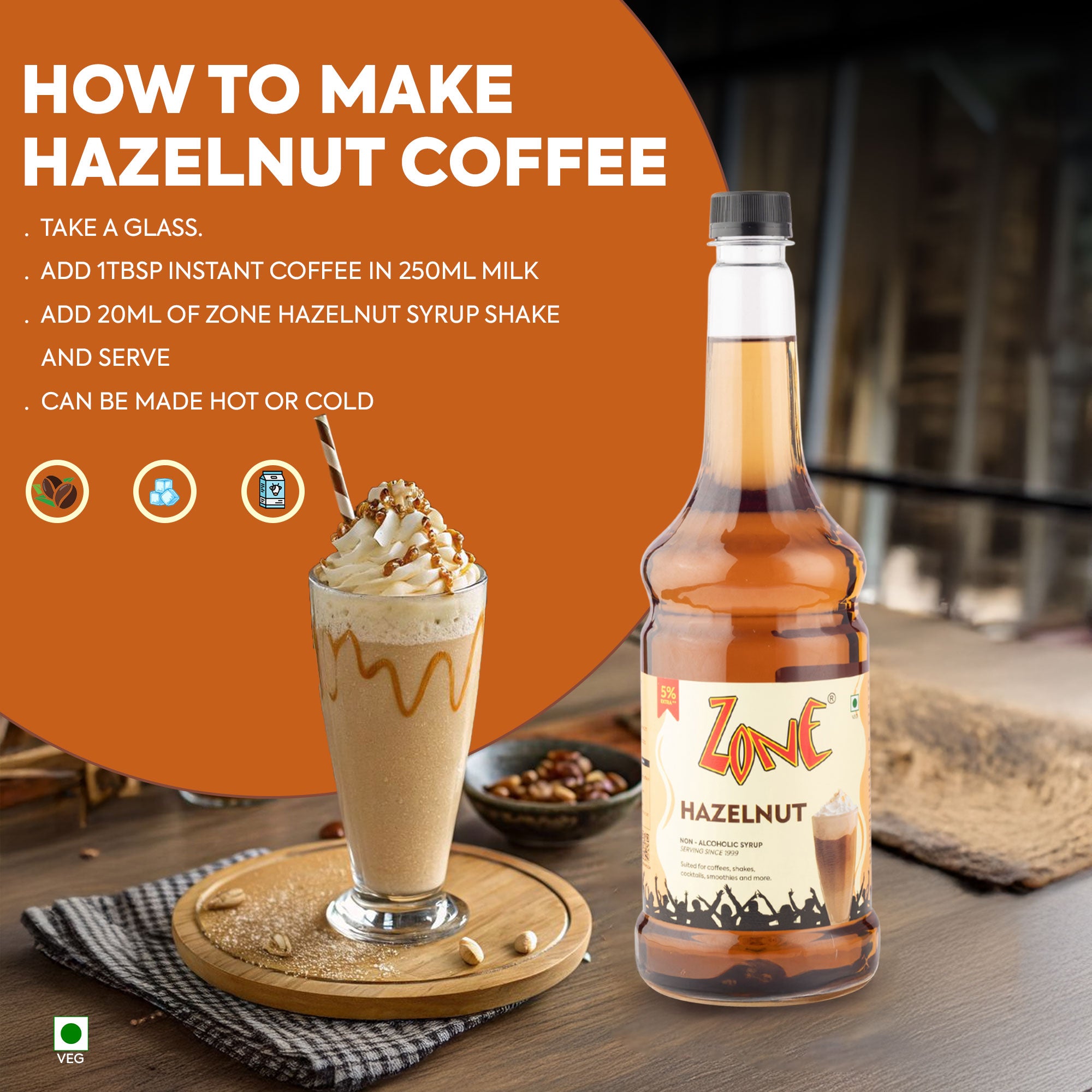 Zone Hazelnut Flavoured Syrup 1000ml