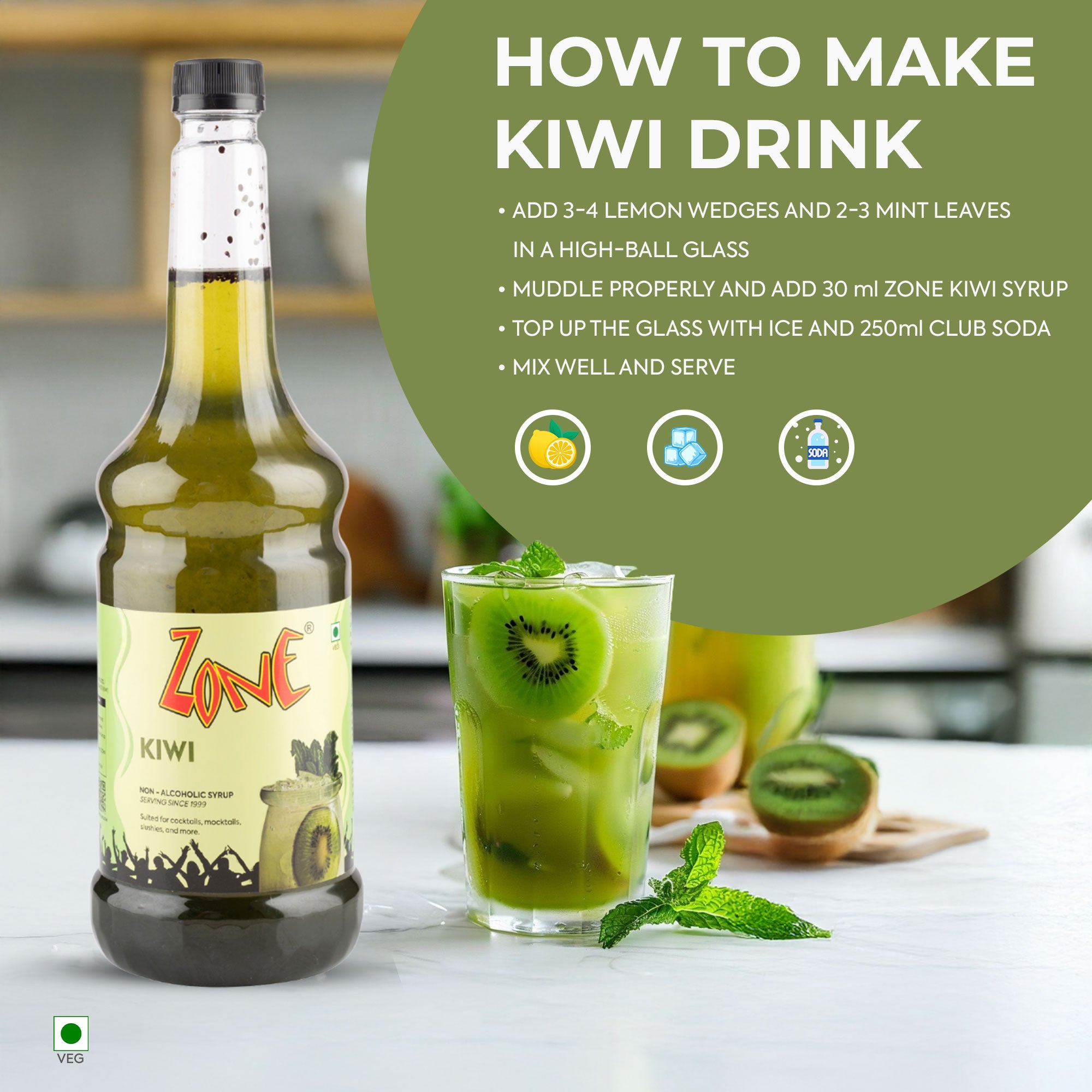 Zone Kiwi Flavoured Syrup 1000ml