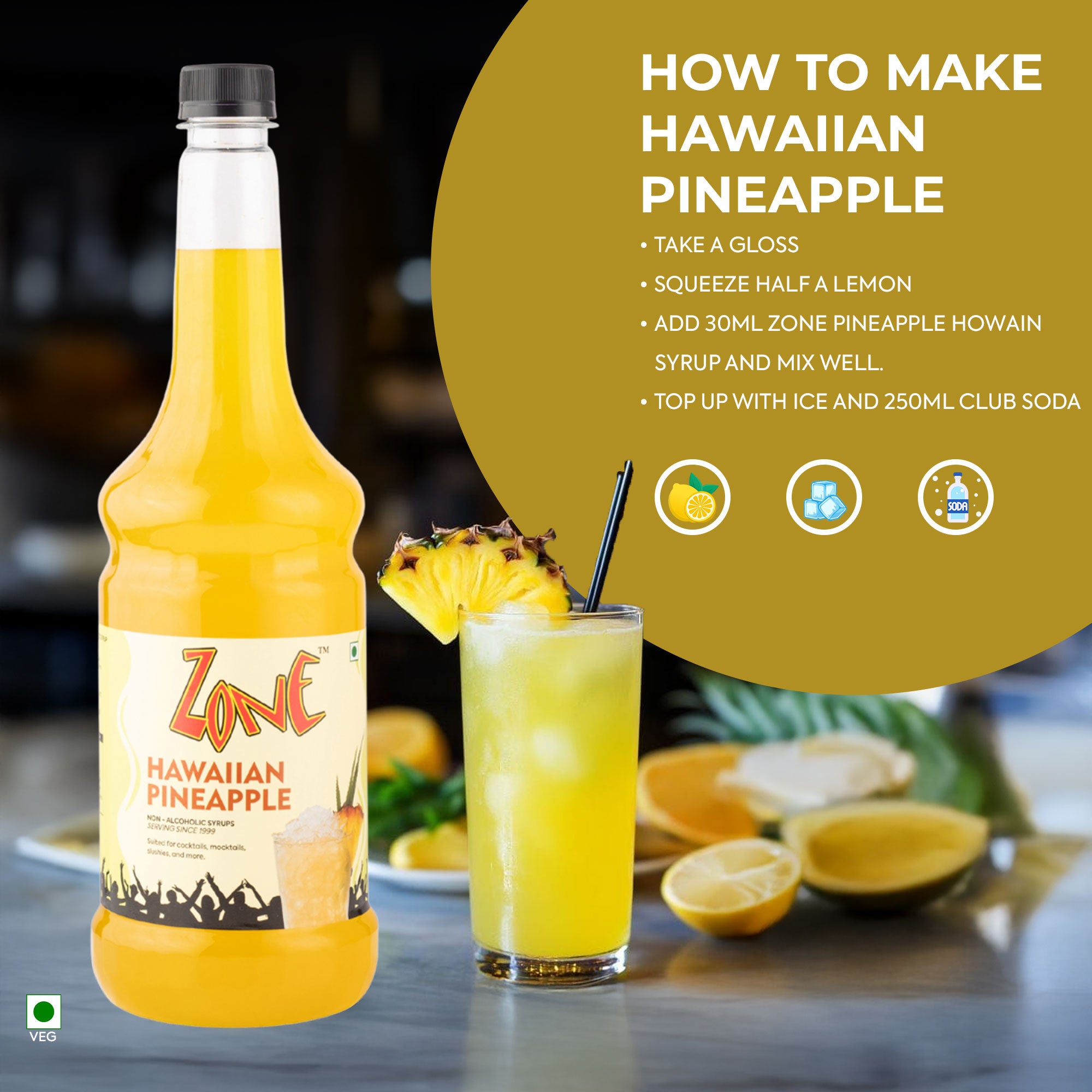 Zone Hawaiian Pineapple Flavoured Syrup 1000ml