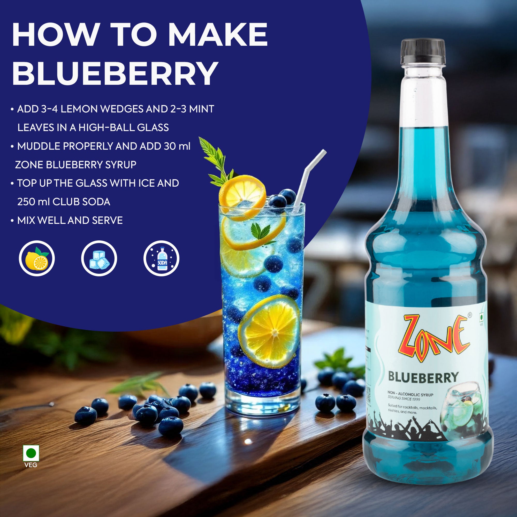 Zone Blueberry Flavoured Syrup 1000ml
