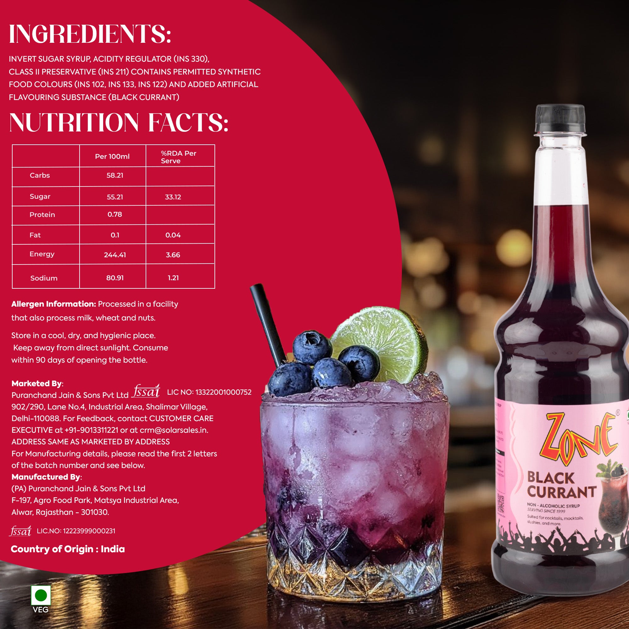 Zone Black Currant Flavoured Syrup 1000ml
