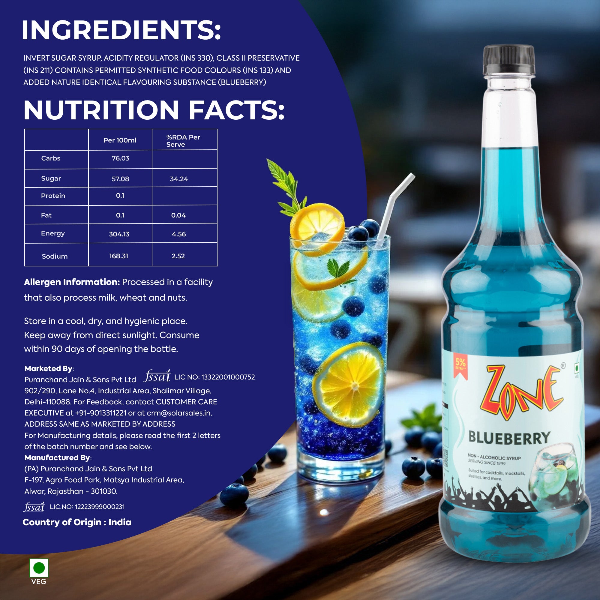 Zone Blueberry Flavoured Syrup 1000ml