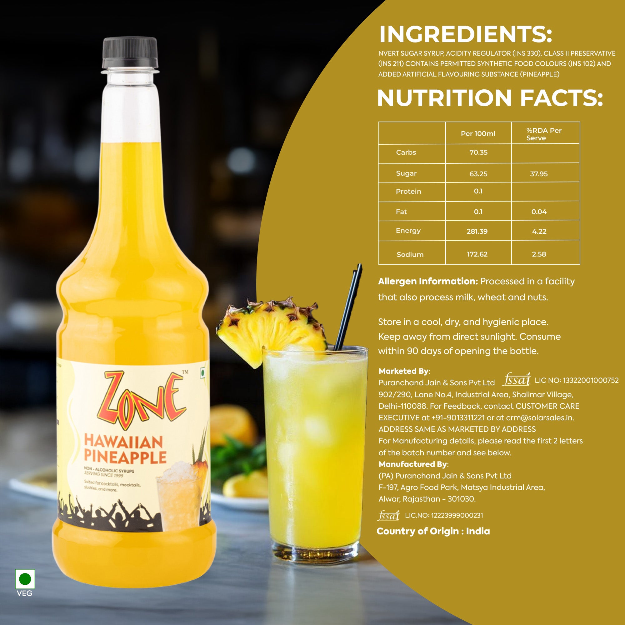 Zone Hawaiian Pineapple Flavoured Syrup 1000ml