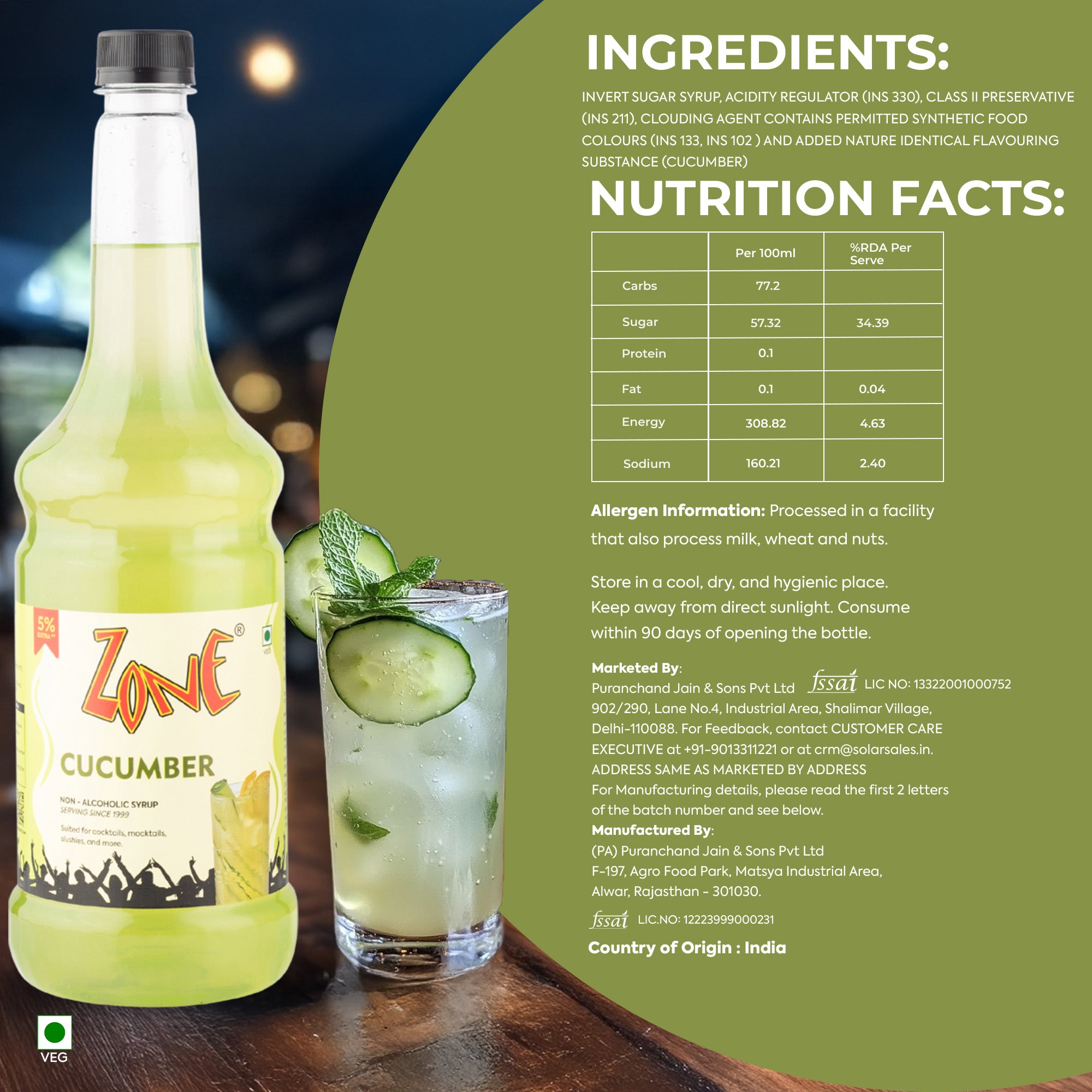 Zone Cucumber Flavoured Syrup 1000ml