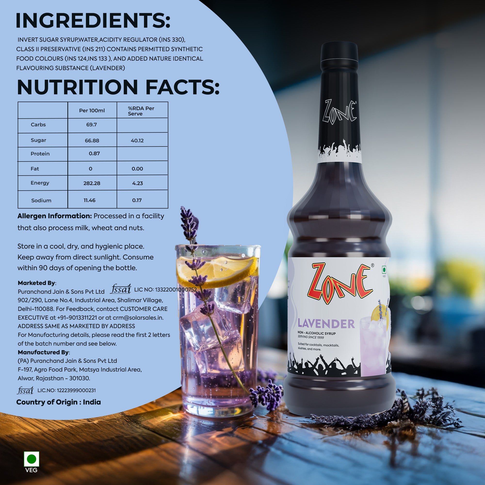 Zone Lavender Flavoured Syrup 1000ml