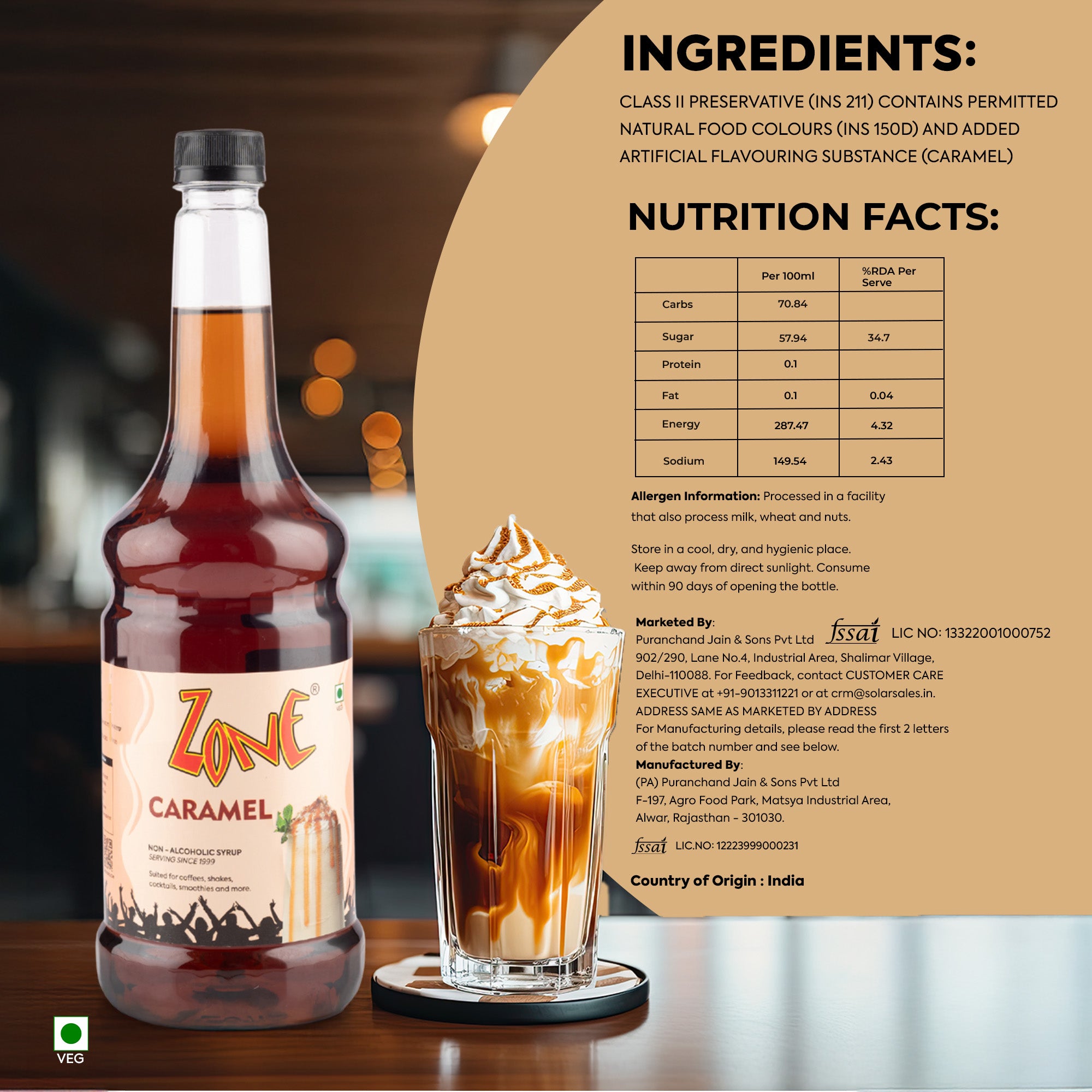 Zone Caramel Flavoured Syrup 1000ml
