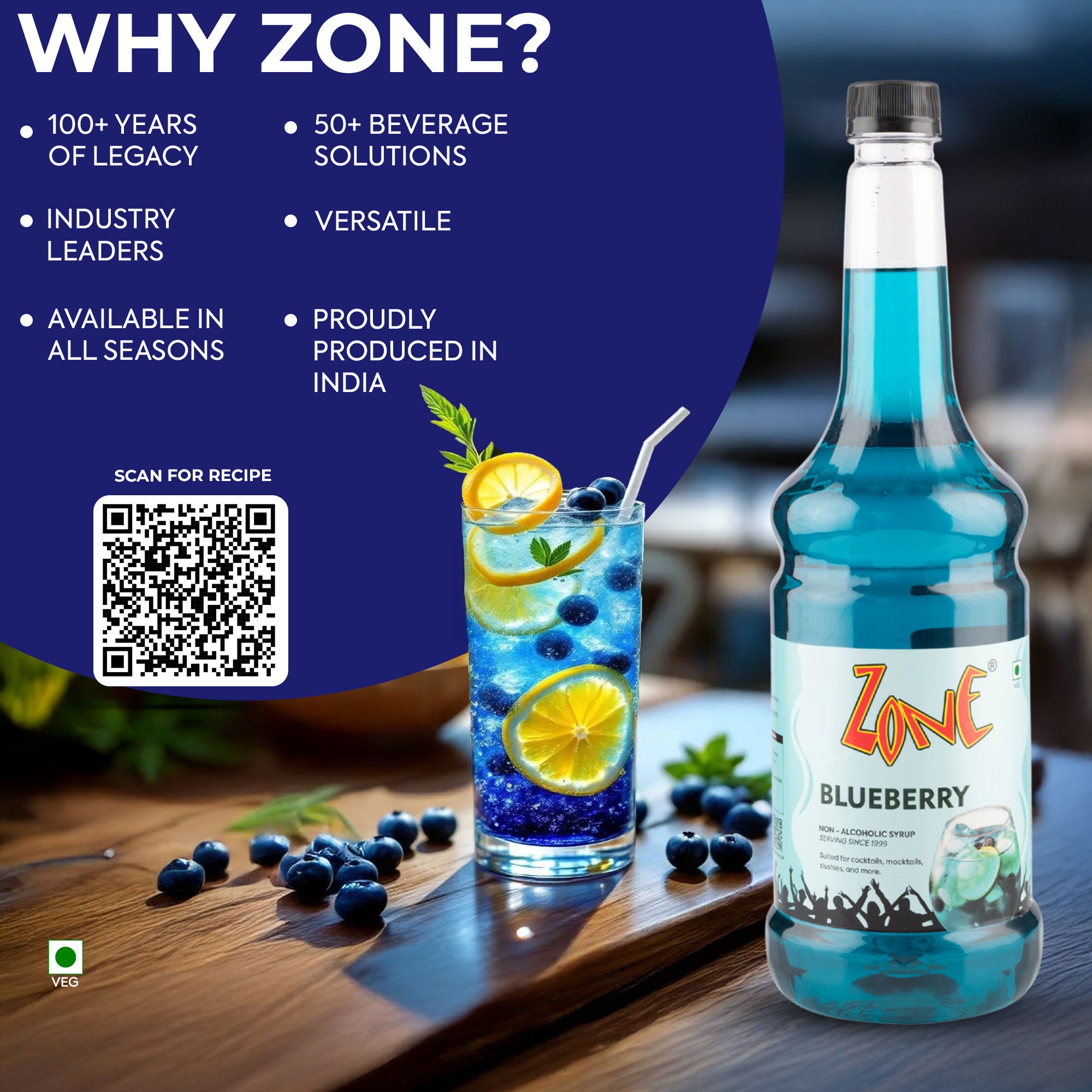 Zone Blueberry Flavoured Syrup 1000ml