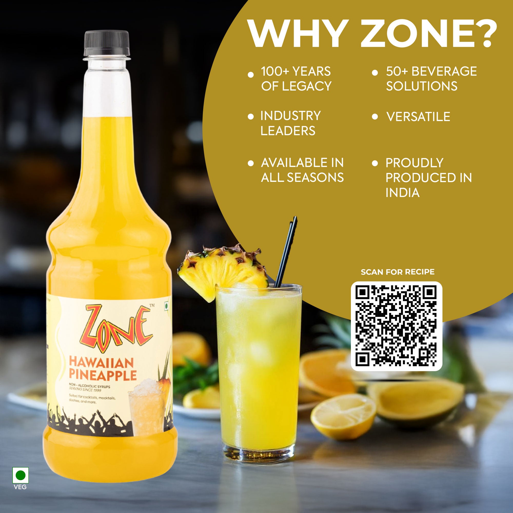 Zone Hawaiian Pineapple Flavoured Syrup 1000ml