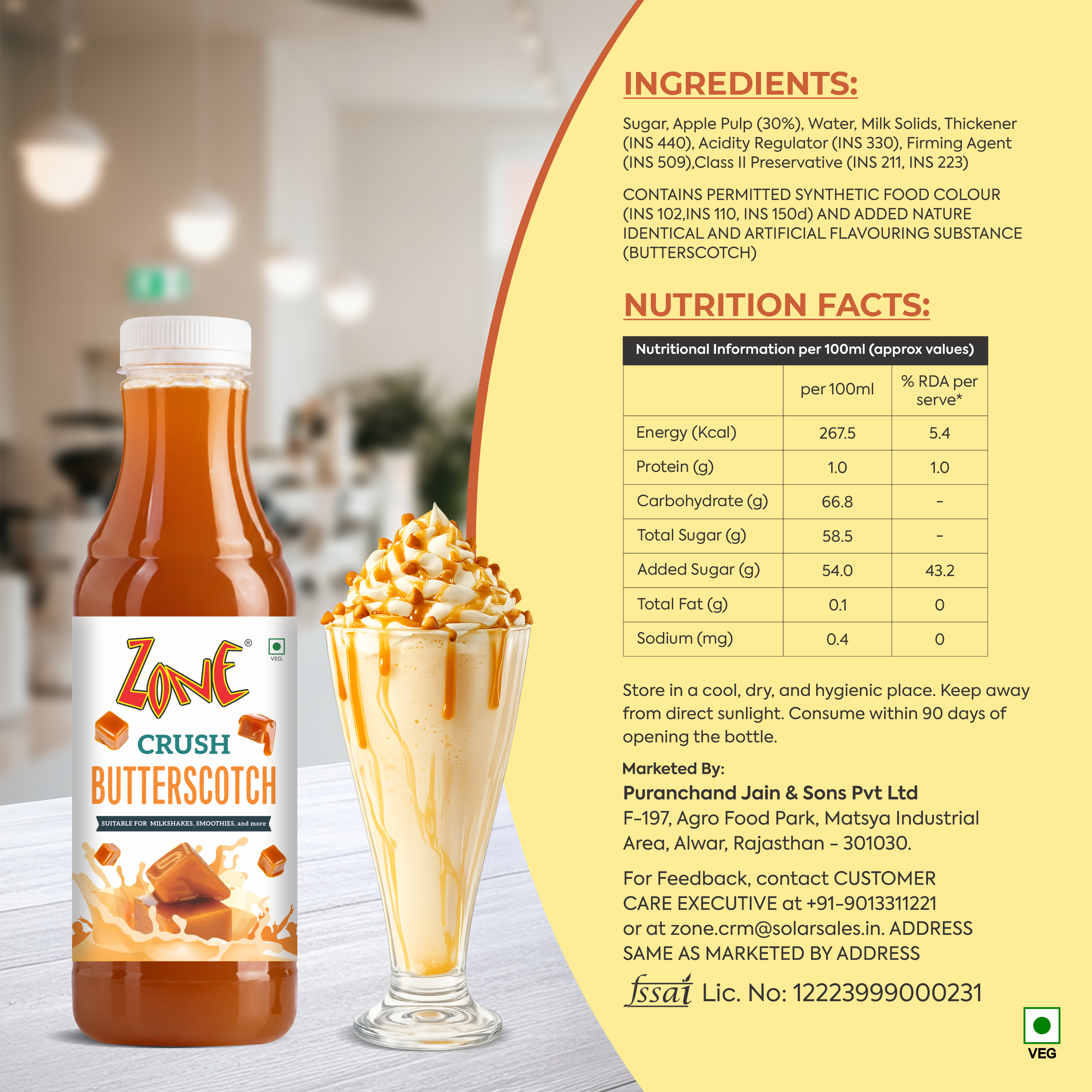 Zone Butterscotch Flavoured Crush 750ml