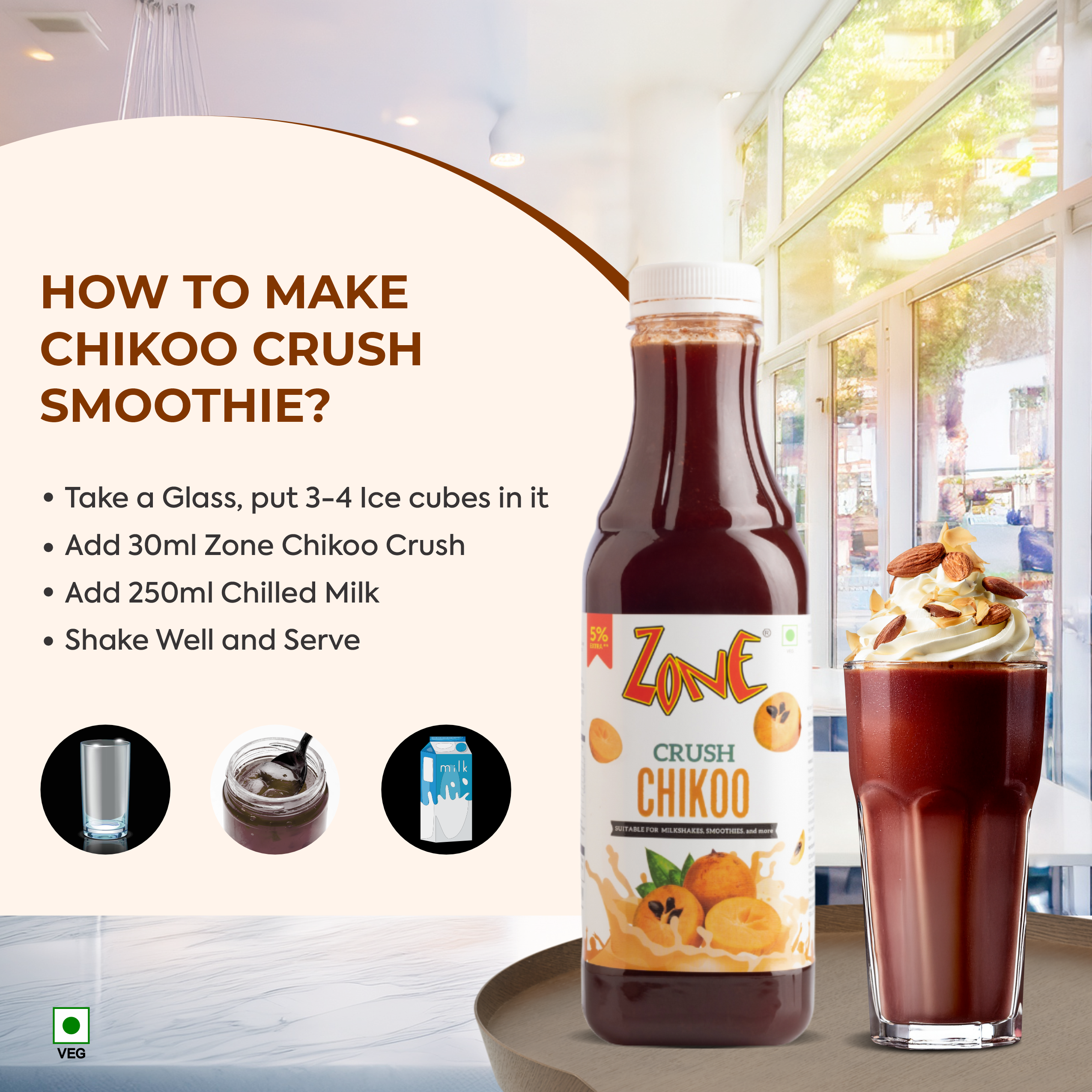 Zone Chikoo Flavoured Crush 750ml