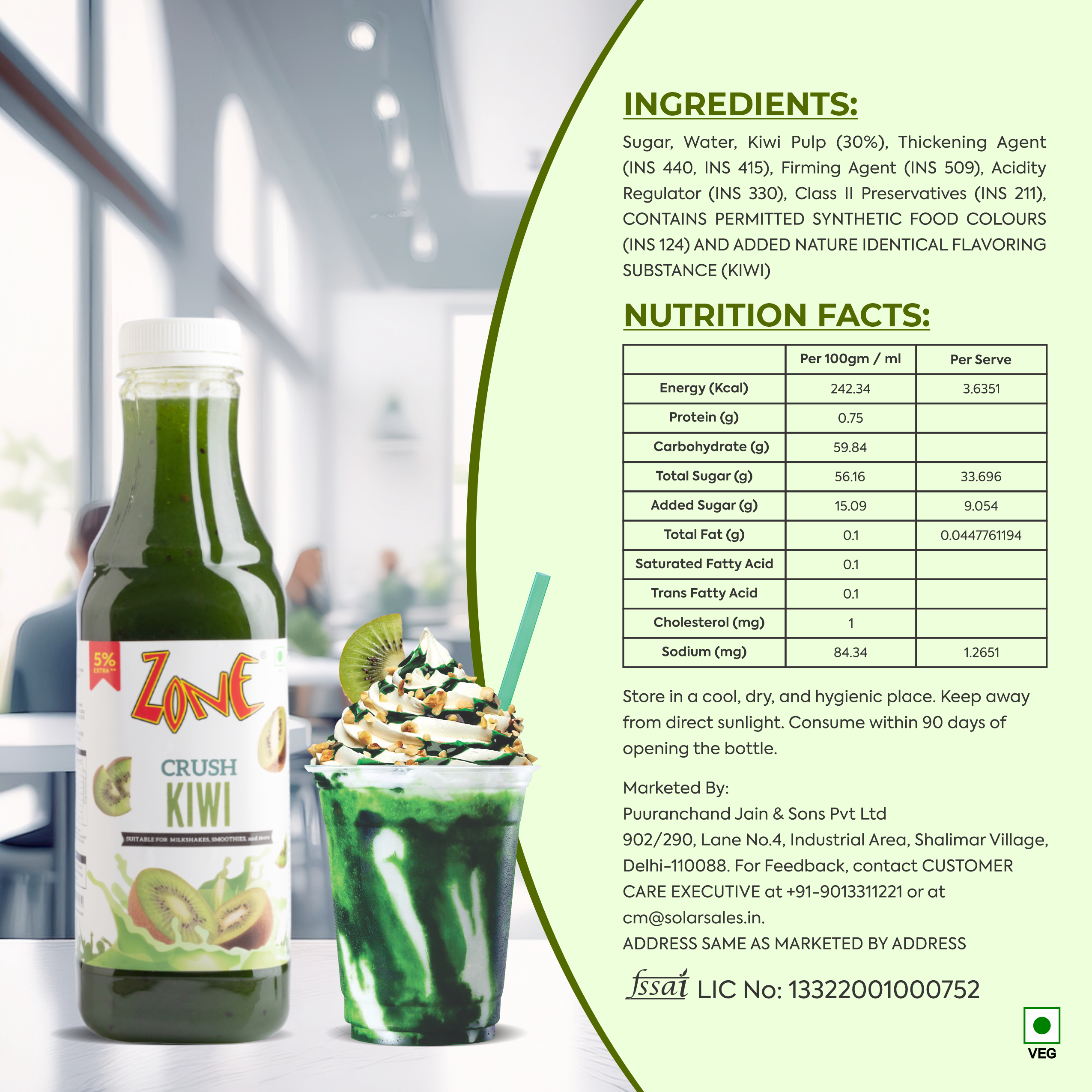 Zone Kiwi Flavoured Crush 750ml