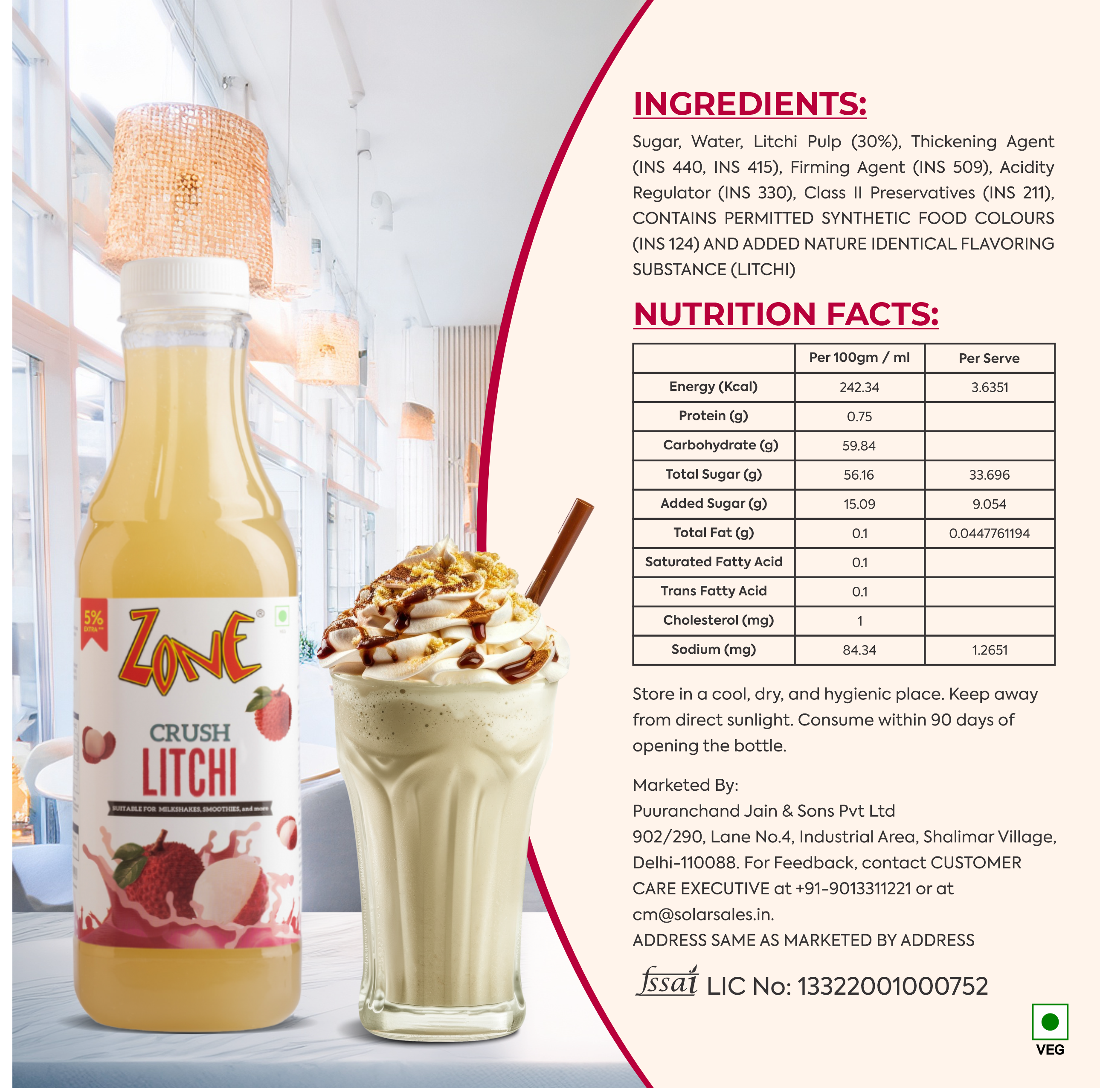 Zone Litchi Flavoured Crush 750ml