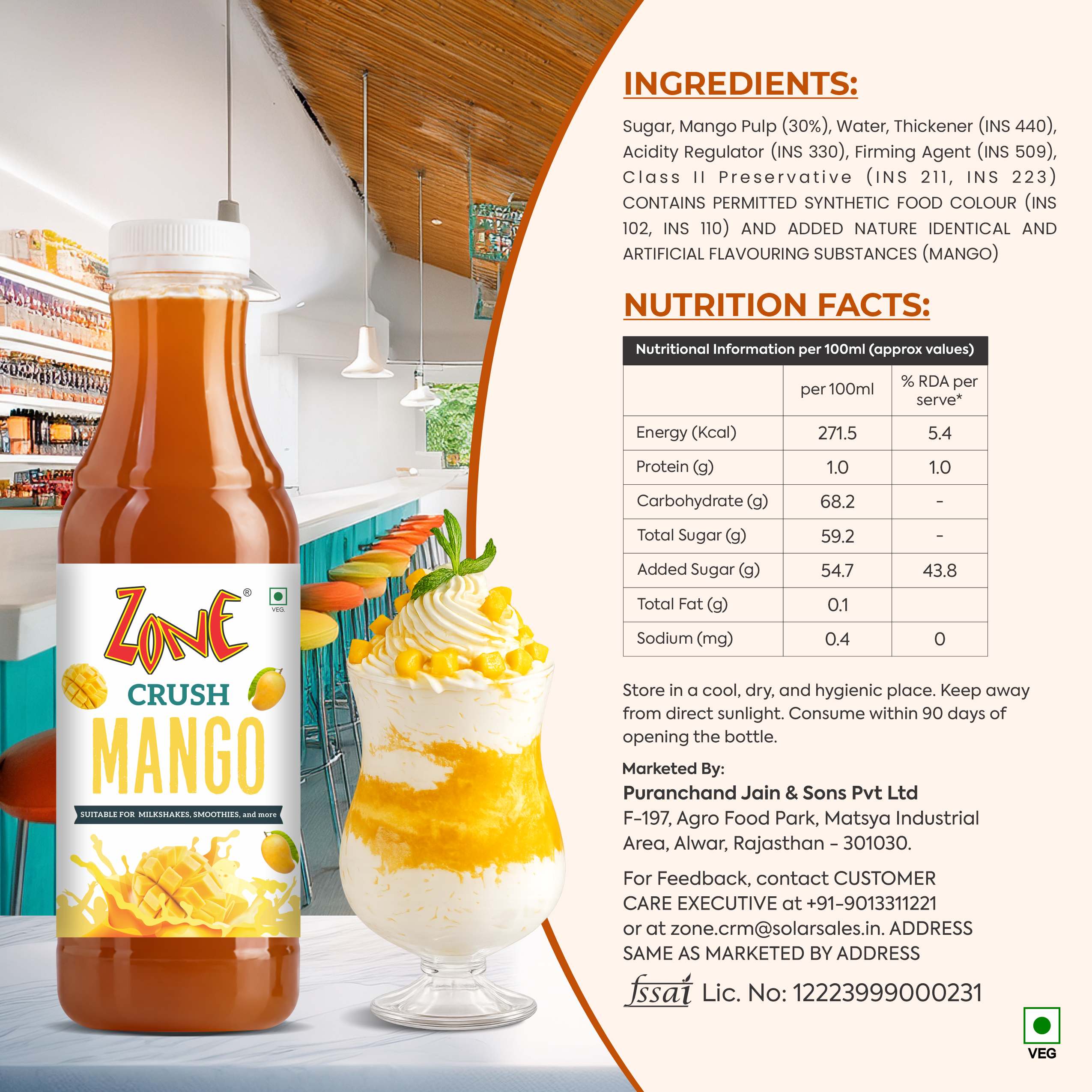 Zone Mango Flavoured Crush 750ml