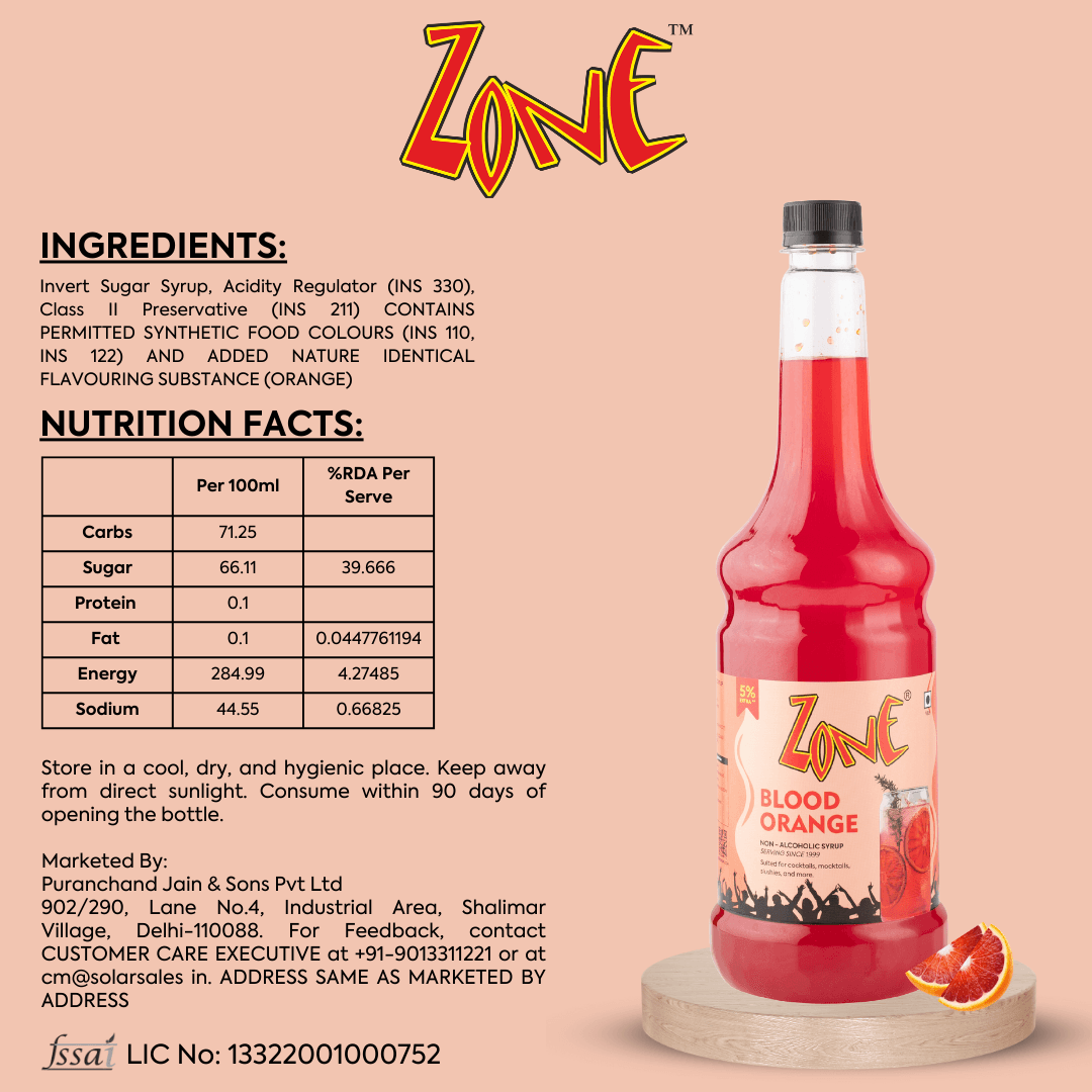 Zone Blood Orange Flavoured Syrup 1050ml