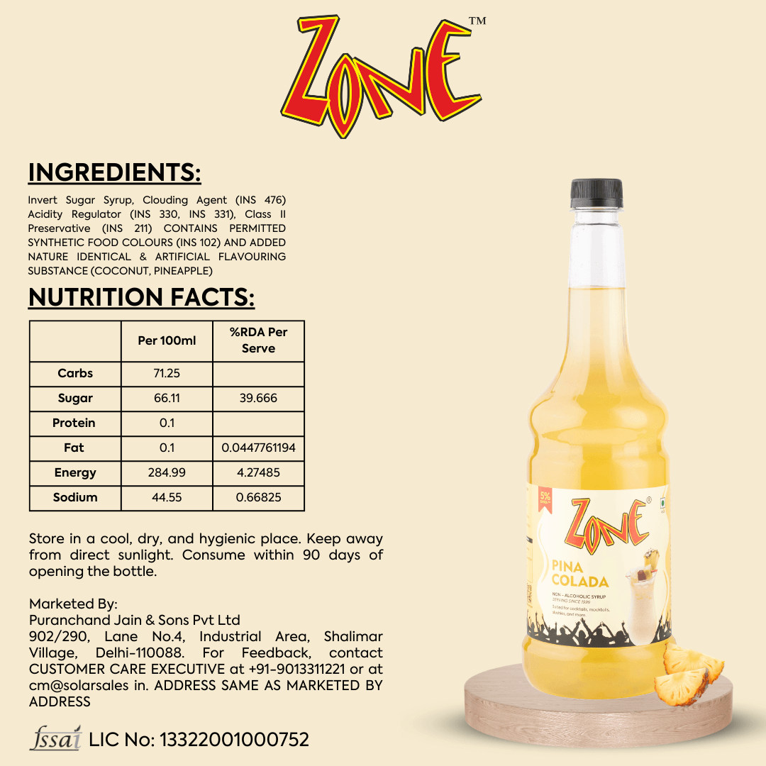 Zone Pina Colada Flavoured Syrup 1050ml