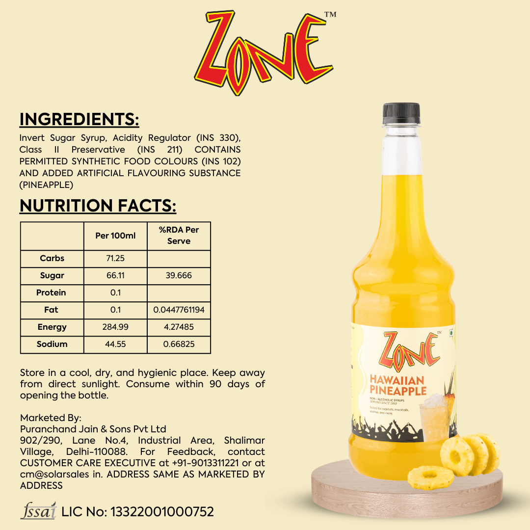 Zone Hawaiian pineapple Flavoured Syrup