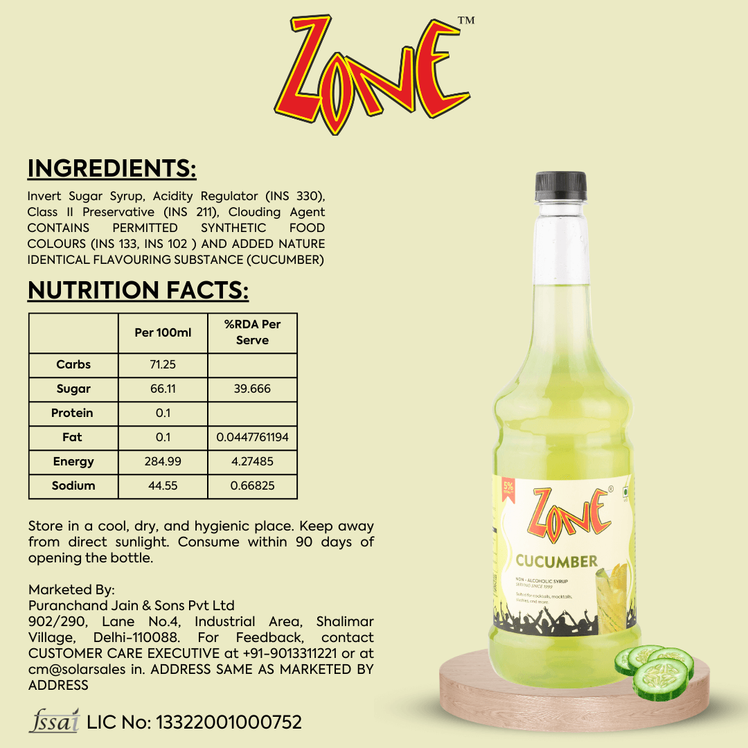 Zone Cucumber Flavoured Syrup 1050ml