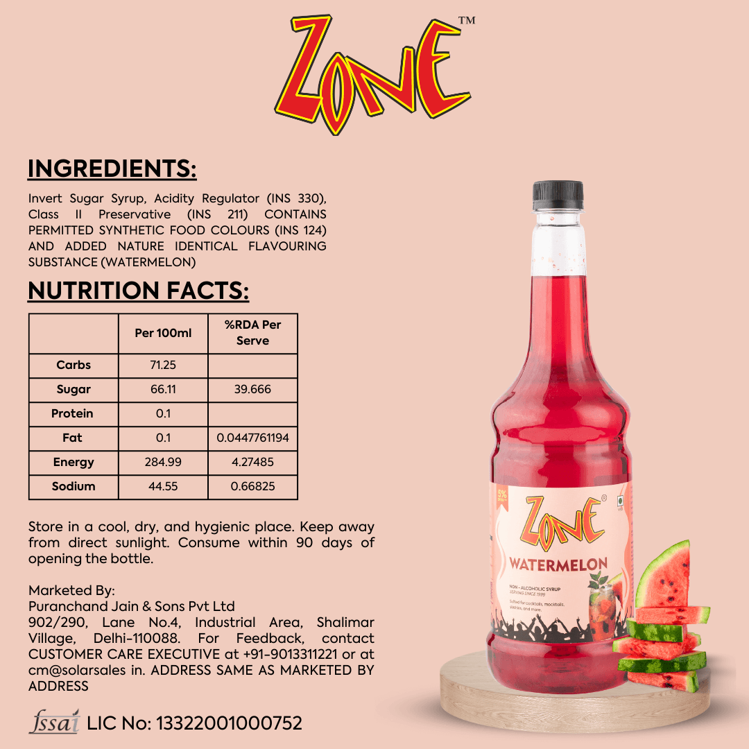 Zone Water Melon Flavoured Syrup 1050ml